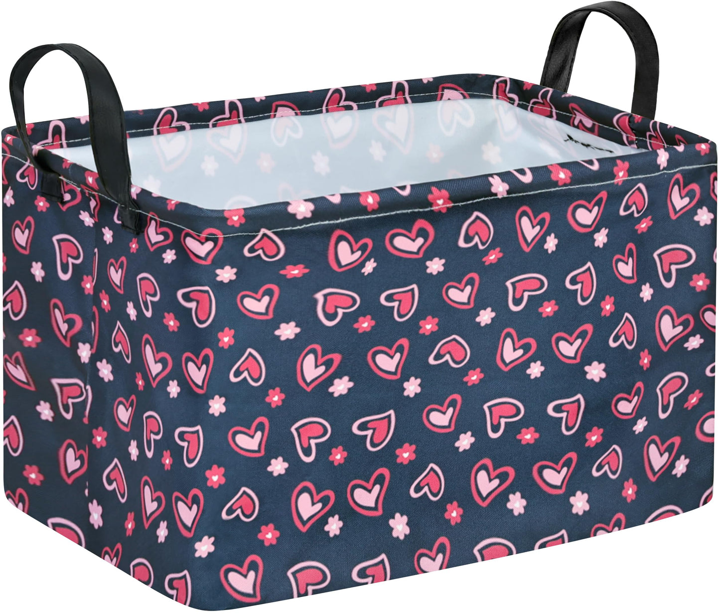 VAIVUSTO Rec Heart Print Box Hamper Storage Basket Collapsible Organizer Bin Gift Shelf Baskets for Home and Kitchen Storage