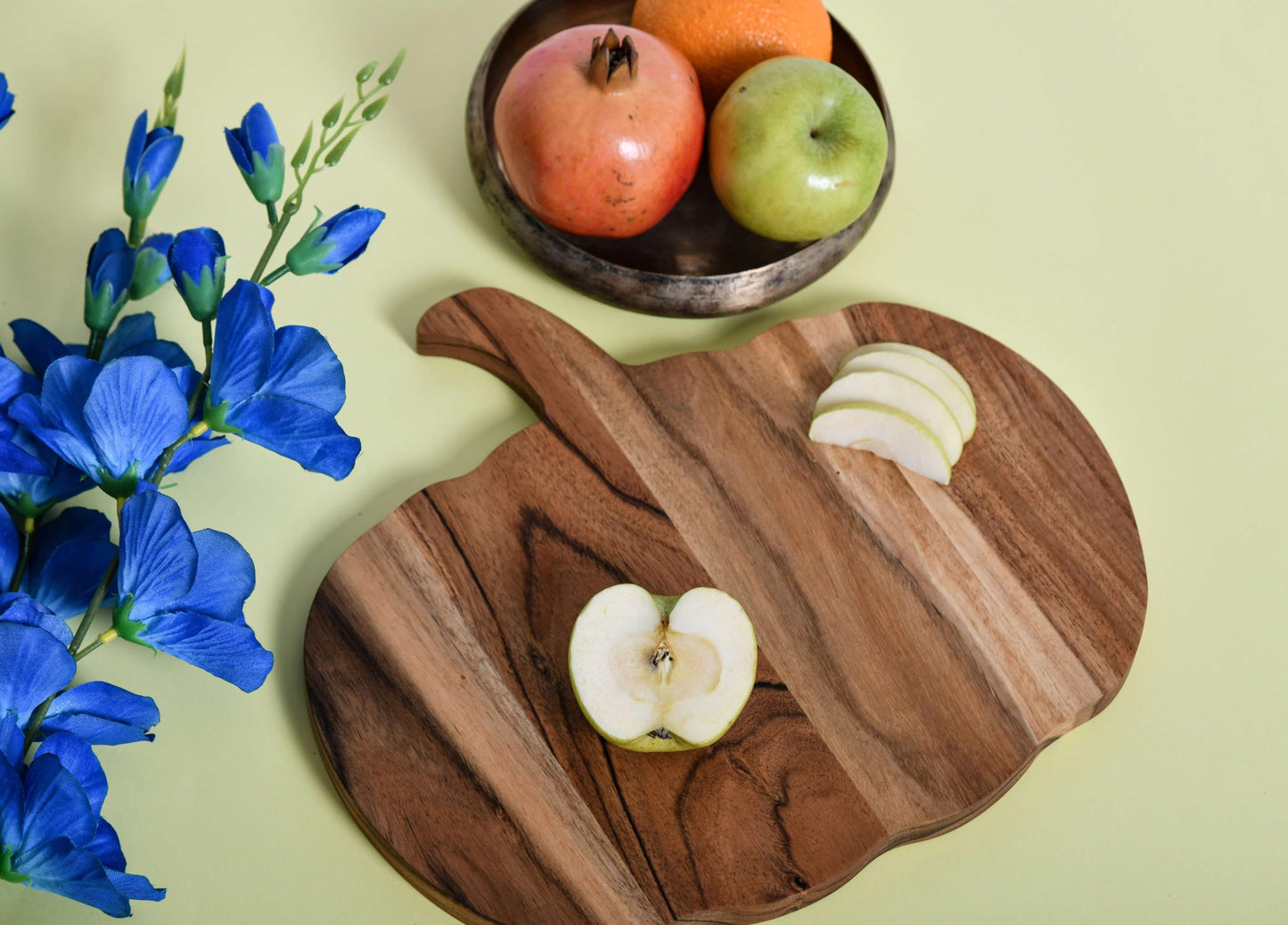 Treen Art Wooden Halloween Cutting Board for Kitchen, 12"L x 13"W Pumpkin Butcher Block Piece with Handle, Charcuterie Platter for Cheese, fruits and Salad Serving Board