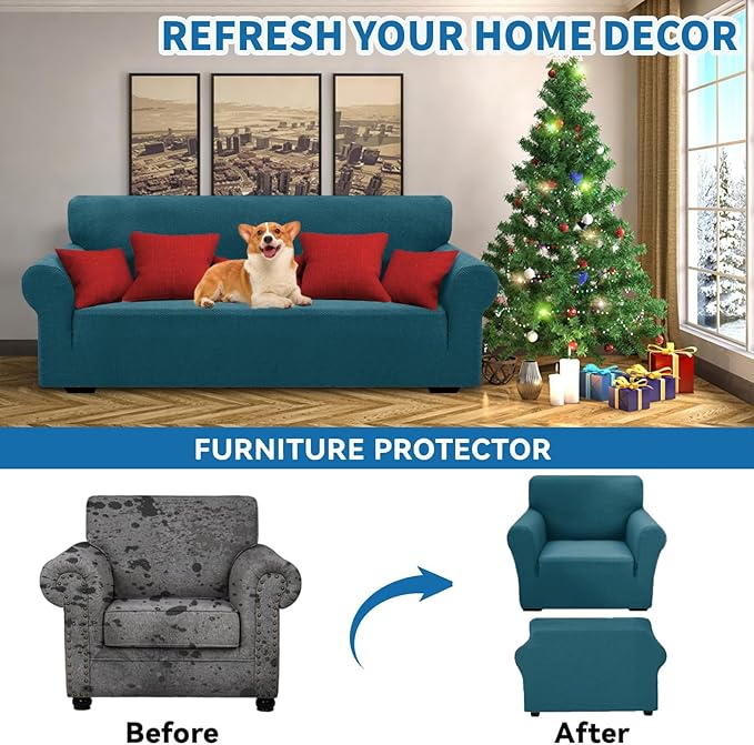 XINEAGE New Stretch Armchair Covers 1 Piece Chair Slipcovers Chair Protector for Living Room Thick Soft Chair Cover with Elastic Bottom Couch Cover for Pets Kids (31"-46", Peacock Blue)