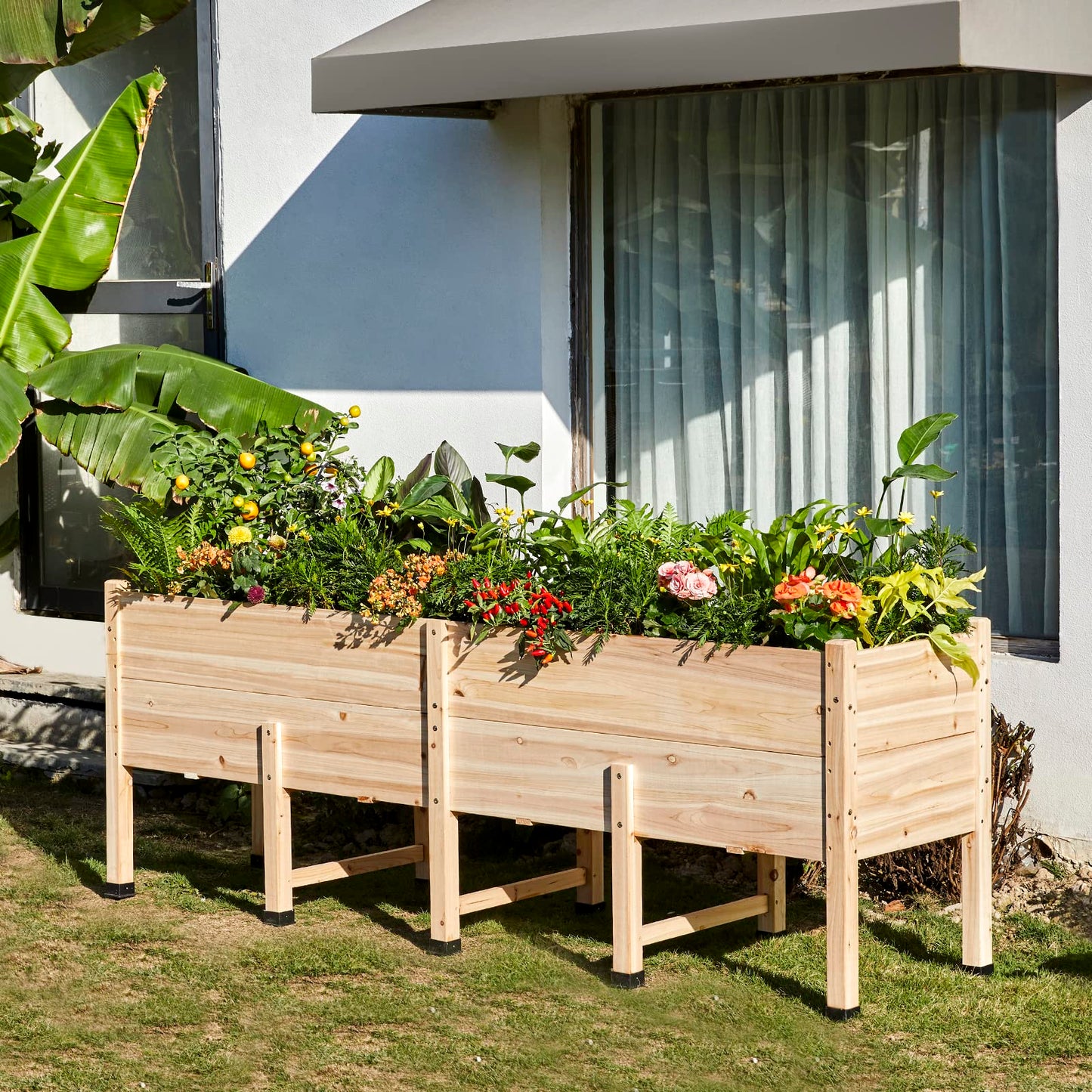 AMERLIFE 7x2 Ft Raised Garden Bed, 16 Inch Depth Featuring Legs, Drainage Holes, Ideal for Deep Rooted Vegetables, Flowers, Herbs, Elevated Wood Planter Box for Balcony, Patio, Backyard, Easy Assembly