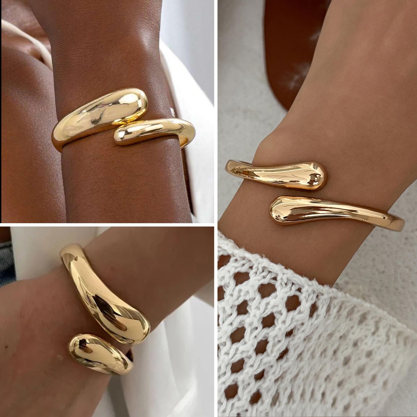 Dodder 3PCS Chunky Gold Bangle Bracelets for Women, 14K Gold Plated Big Stackable Bangles Set, Gold Bracelet Stack