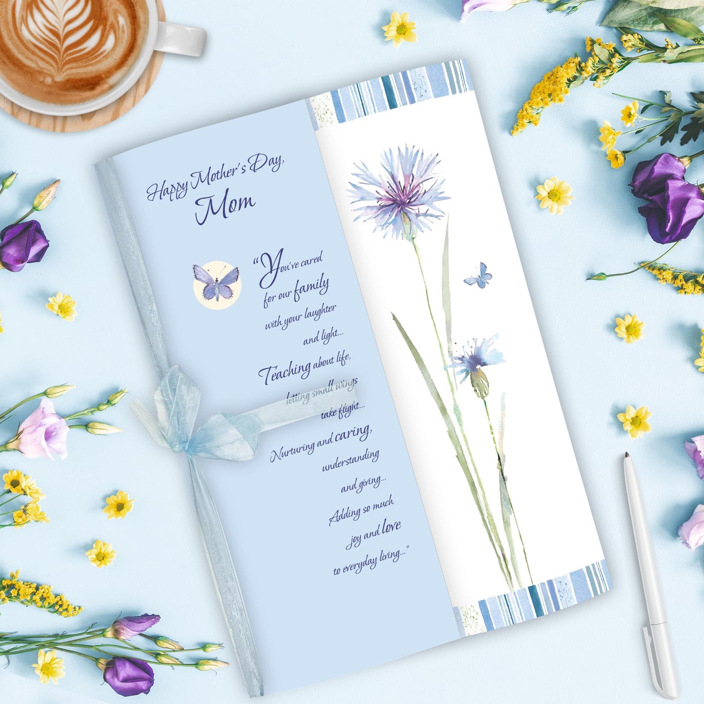 Designer Greetings Jumbo Mother’s Day Card, “With Your Laughter and Light” Blue Cornflowers (12.5 x 8.75 Inch Card with Gift Box)