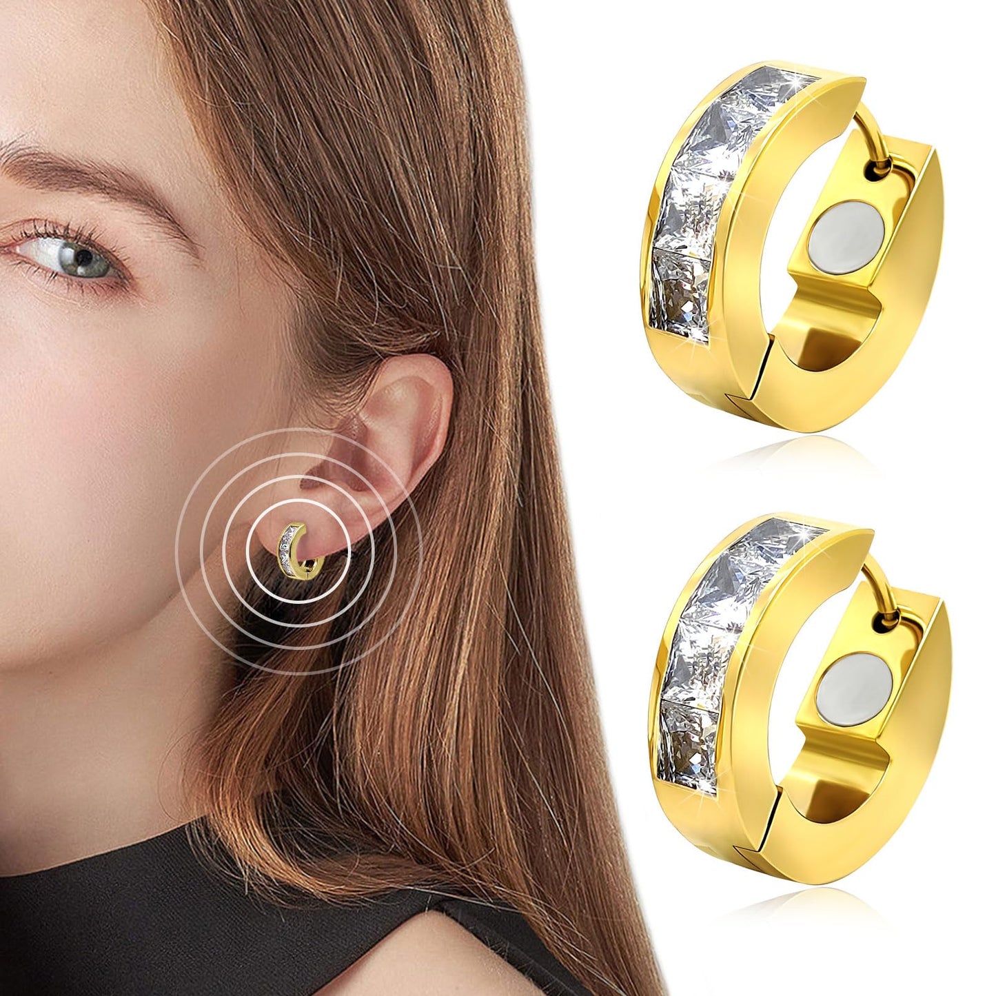 JEROOT Titanium Magnetic Earrings for Women, Pure Titanium Earrings for Sensitive Ears, 1 Pair Women's Ear Studs for Jewelry Gift