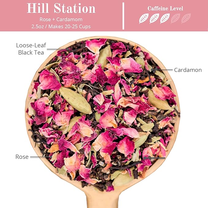 The Chai Box - Premium Rose Chai Tea - Makes 25 Servings - Loose Leaf Black Tea w/Rose Petals & Cardamom - Featured in Oprah's Favorite Things - Made in Small Batches w/Single-Origin Spices - 2.5oz