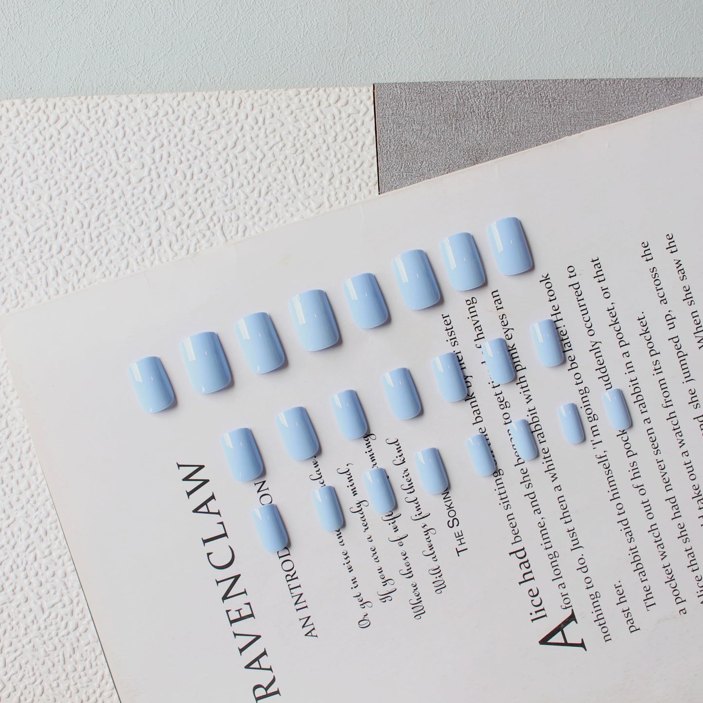 Light Blue Press on Nails Short Medium Square Glue on Nails Set,KQueenest Solid Color Fake Nails Short Coffin Acrylic Nails Press on Gel Nails for Women Natural Reusable False Press-on in 24 Pcs