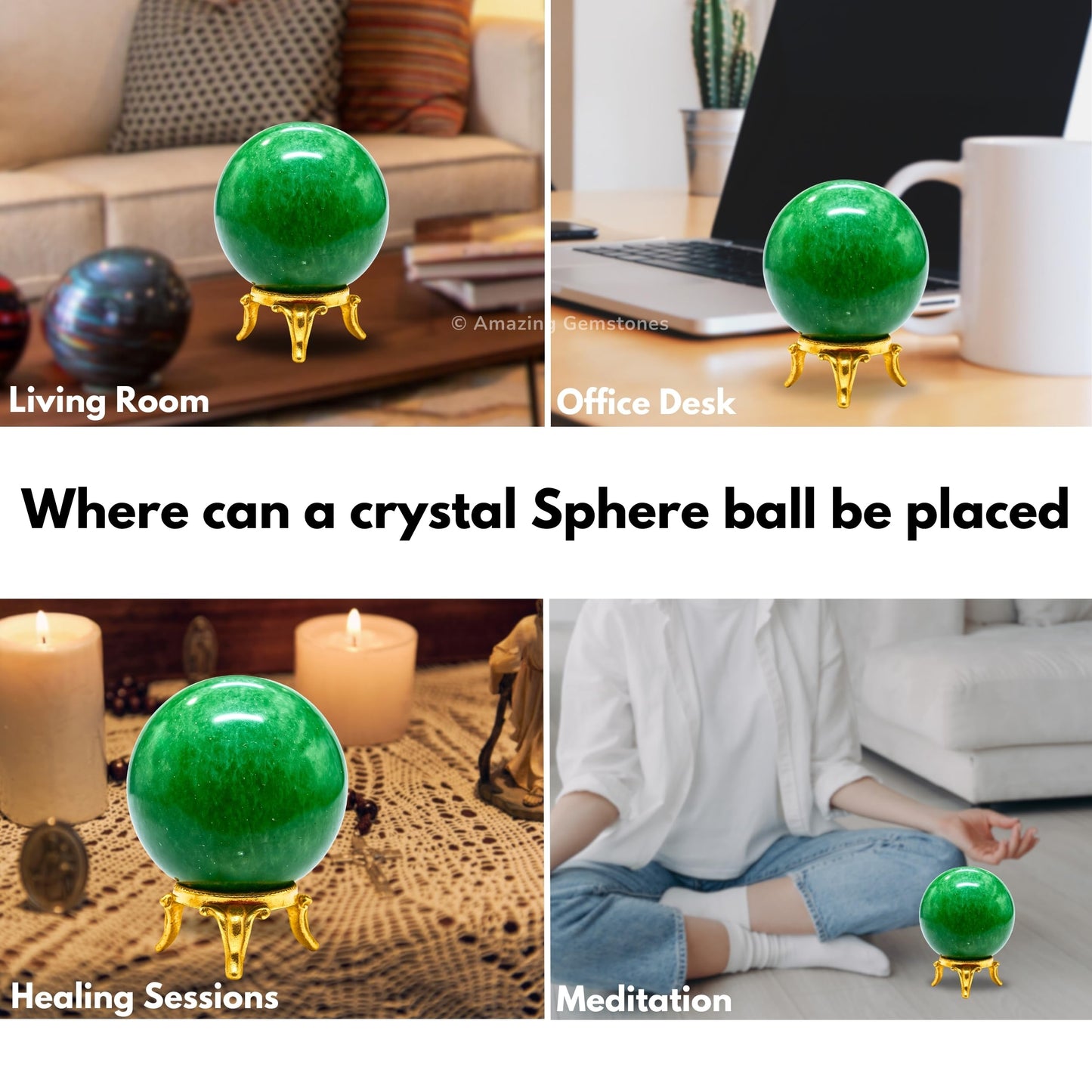 Amazing Gemstone Green Strawberry Quartz Crystal Ball with Stand - 2 Inches Crystal Sphere Meditation Balls for Witchcraft and Decorative Balls