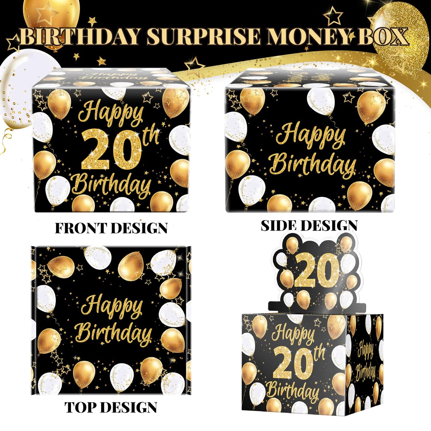 Linelglobal 20th Birthday Cash Gifts, Money Surprise Gift Box with Pull Out Card for Boys Girls