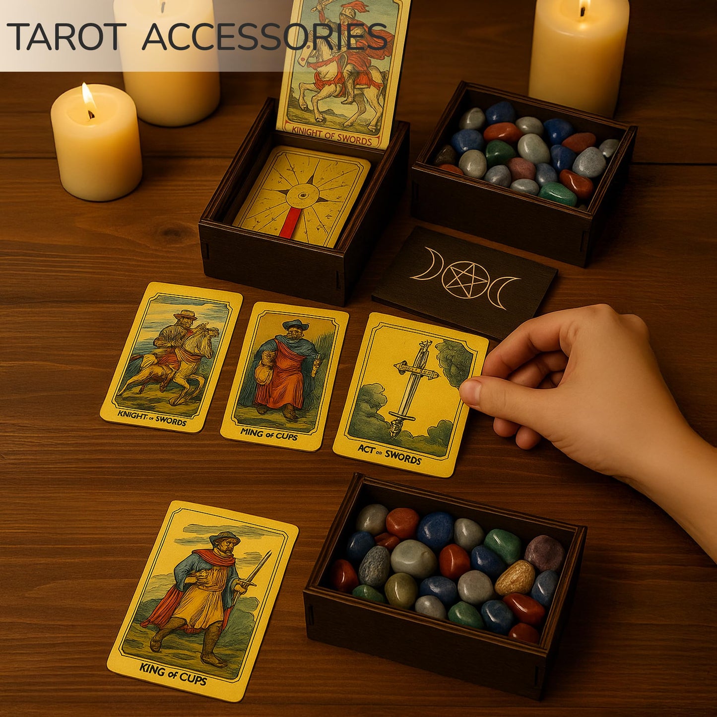 Marolen Tarot Card Holder Box with Moon Phase Design – Tarot Deck Holder Box with Slots – Witchcraft Decor – Gifts for Tarot Lovers – Tarot Accessories for Women