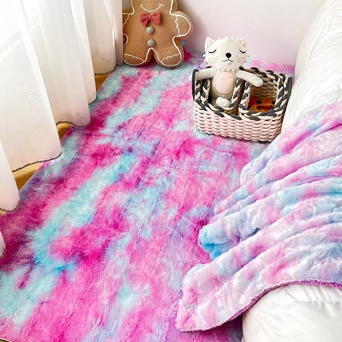 NEWCOSPLAY Super Soft Faux Fur Throw Blanket for Couch Purple Rainbow Sherpa Fuzzy Plush Warm Blanket for Sofa Bed (Purple Rainbow, Throw(50"x60"))