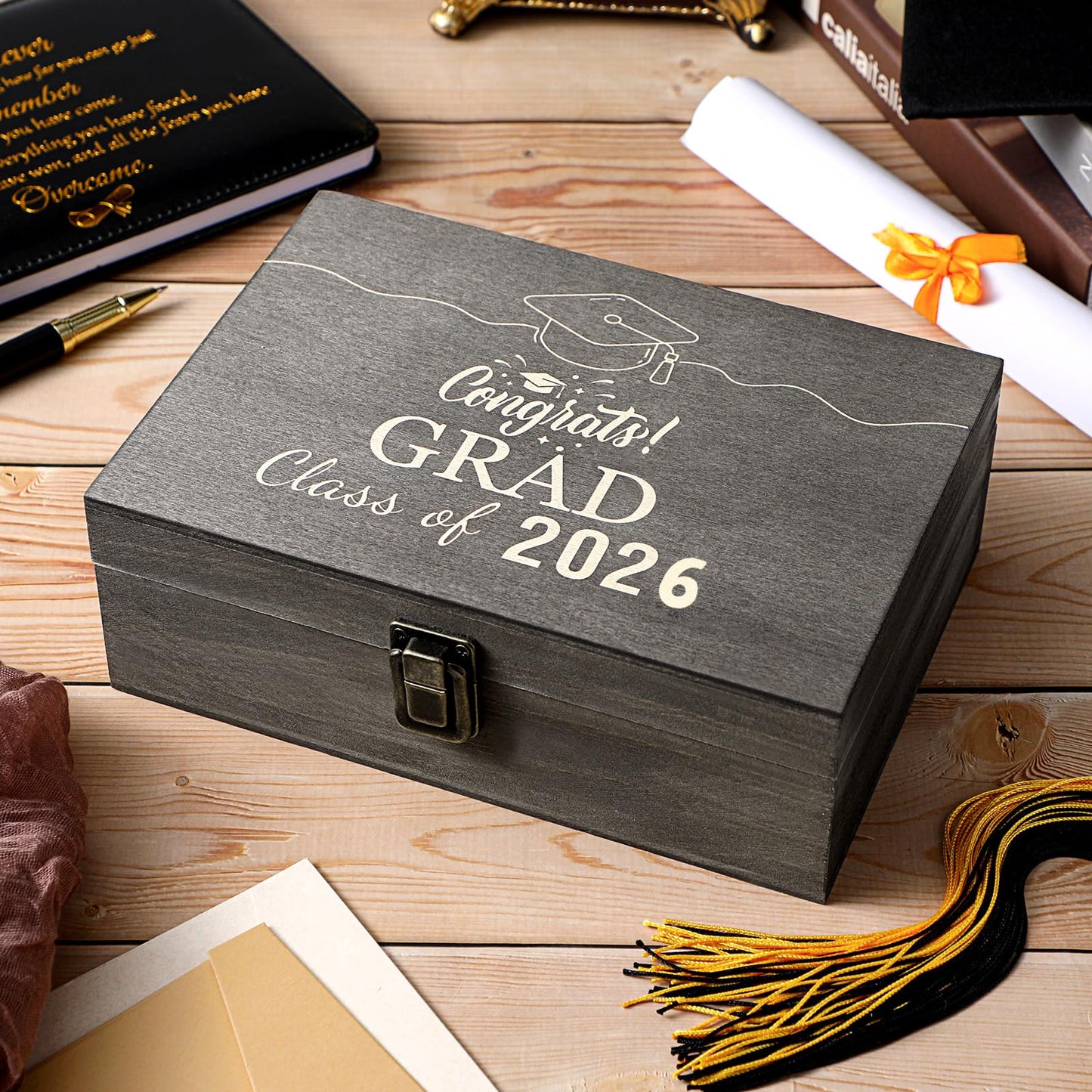 Seeloowy Graduation Memory Keepsake Box with Photo Custom 2026 Large Grad Card Box with Customized Picture Gift for Him Her for Graduate Grad High School Party(Black,Classic)