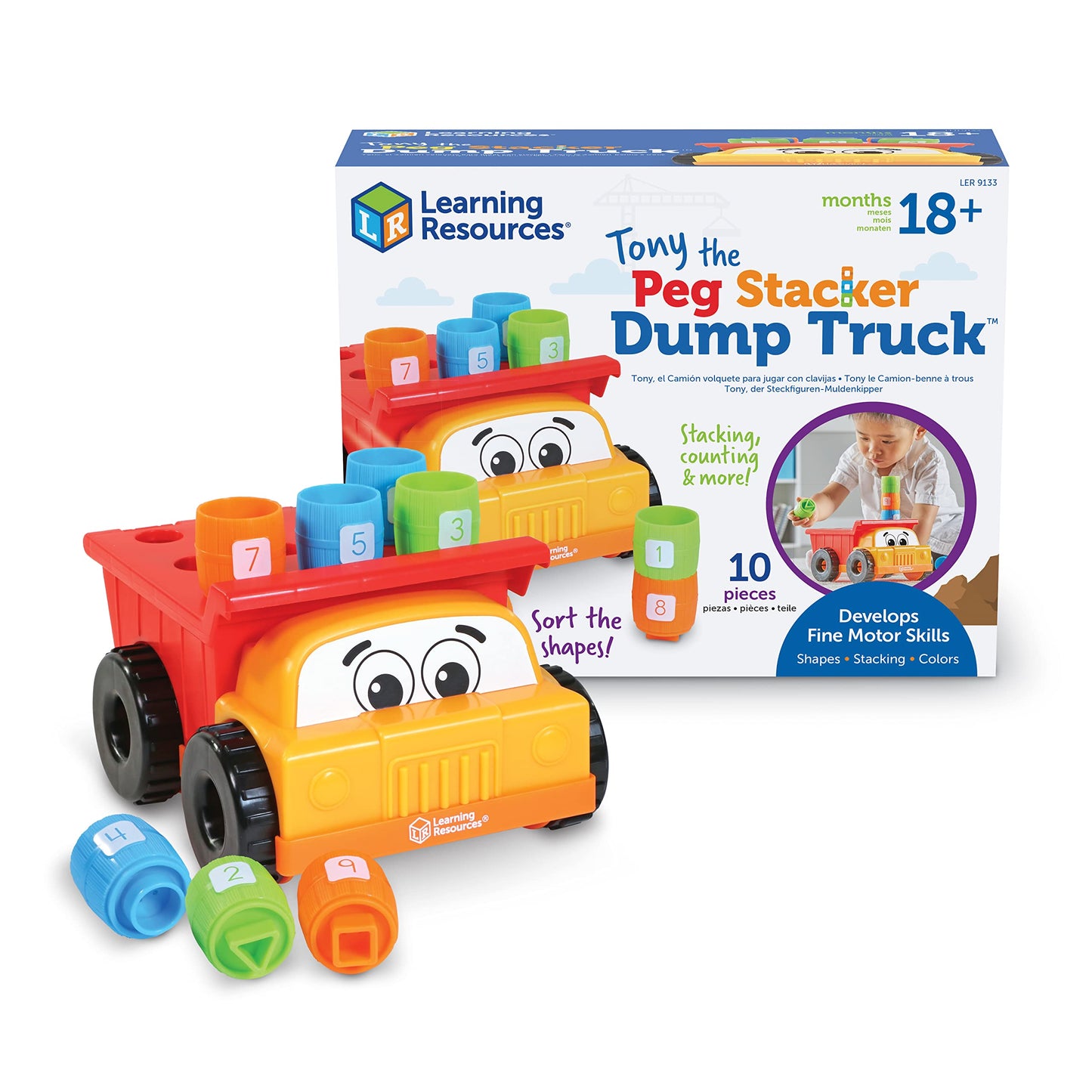 Learning Resources Tony the Peg Stacker Dump Truck - 10 Pieces, Ages 18+ Months Fine Motor Skills Toy for Toddlers, Preschool Toys