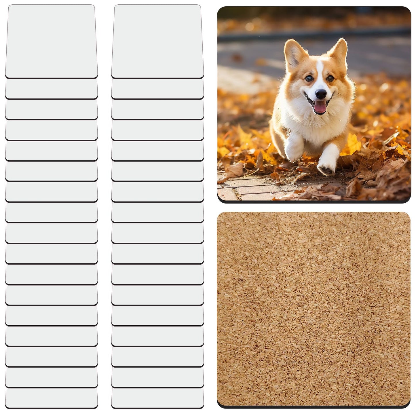 36 Pcs Sublimation Square Coaster Blanks Bulk with Cork Back MDF Heat Transfer Wood Cork Coasters Product Blank Iteam 3.86x3.86 Inch