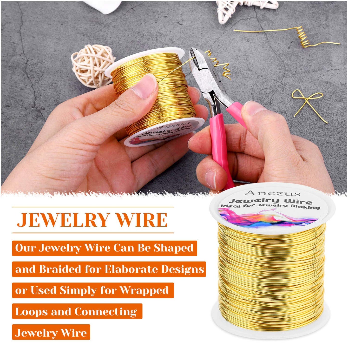 anezus 20 Gauge Jewelry Wire, 28 Yards Craft Wire Tarnish Resistant Copper Beading Wire for Jewelry Making Supplies and Crafting(Gold)