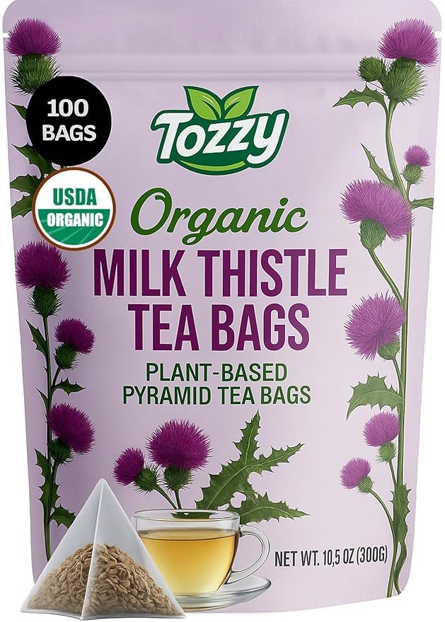 Tozzy Organic Milk Thistle Tea – 100 Count, Plant-Based Pyramid Tea Bags | Supports Liver Health