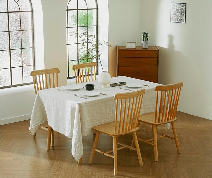 100% French Flax Linen Tablecloths Rectangle 132Lx60W Inch for Dinners, Parties, Easter, Halloween, Camping, Stone Washed, Textured, Machine Washable, 12-14 Sets (60''x132'', Natural Linen)