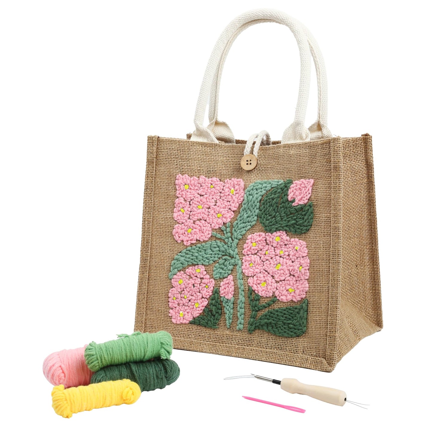 ERNTRNL Punch Needle Tote Bag Kit for Adults Beginner - DIY Punch Needle Embroidery Tote Bag Set, Punch Stitching Bags Kit with Instructions & Video Tutorial,Unique Pattern,Tools (Pink-Green)