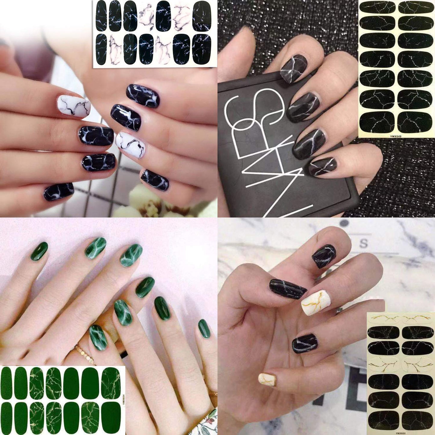 SILPECWEE 30 Sheets Adhesive Nail Polish Strips Wraps 1Pc Nail File Marbling Ombre Design Nail Art Stickers Decals Manicure Kit for Women