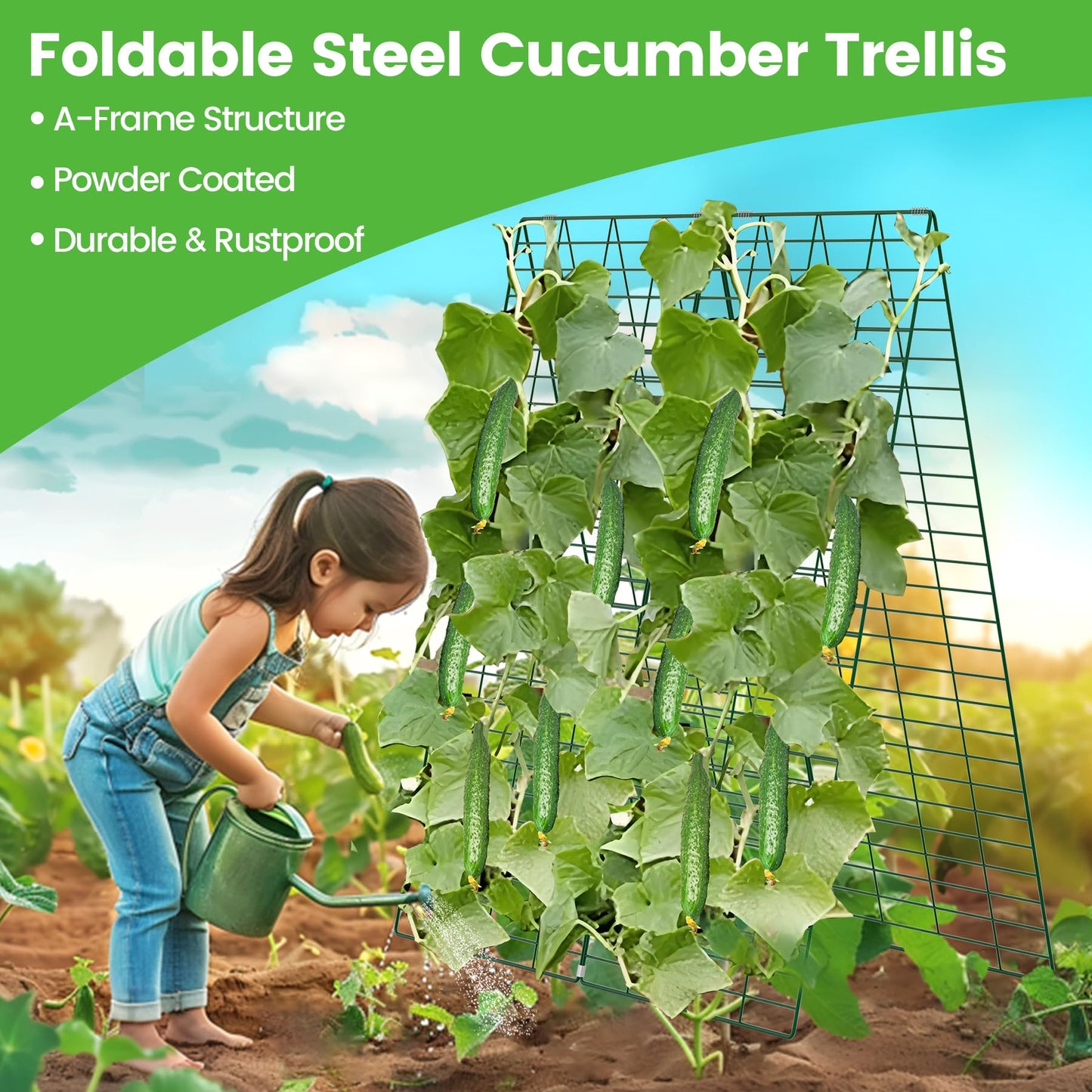 Toriexon Foldable Cucumber Trellis, 48" L x 34" W A-Frame Trellis, Climbing Plants Support Raised Bed Trellis with Twist Ties & Plant Bags for Outdoor Yards Gardens