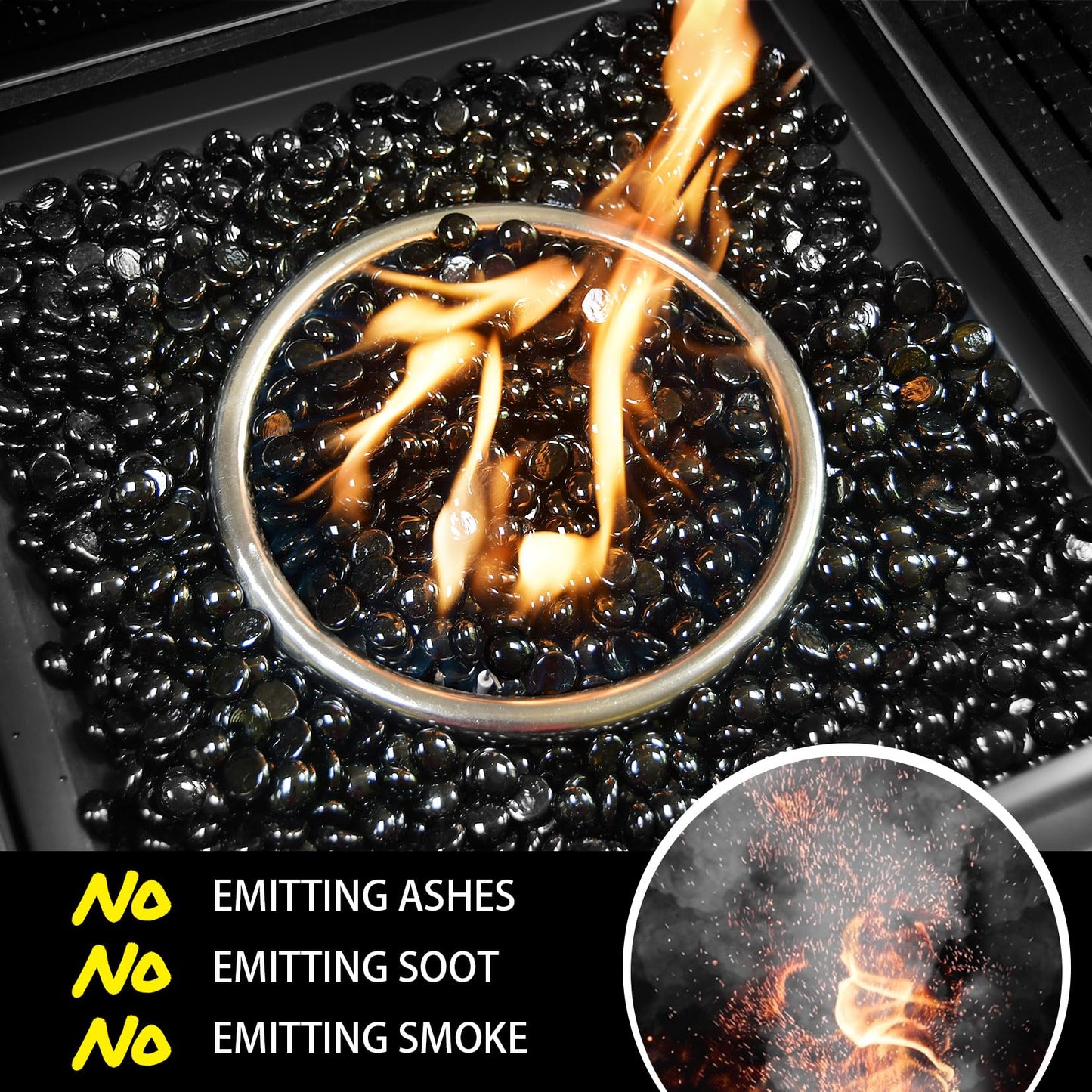 RUOJAS 10 Pounds Onyx Black Fire Glass Beads 3/4 Inch Firepit Gems for Fire Pit Table, Fireplaces, Fire Bowl, Garden Landscaping & DIY Crafts
