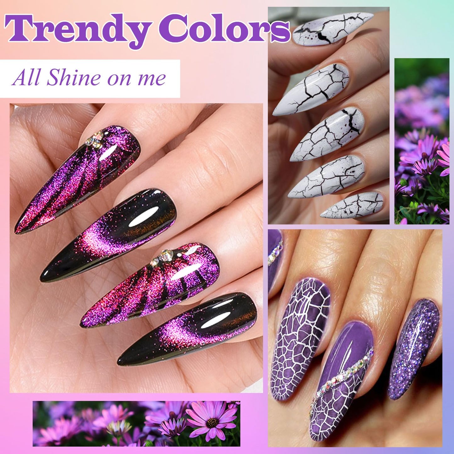 MSRUIOO 12PCS Crackle Gel Nail Polish + 9D Cat Eye Gel Polish Set Magic Black Crackle Nail Polish Magnetic Cat Eye Effect Manicure DIY Nail Art 10 Colors