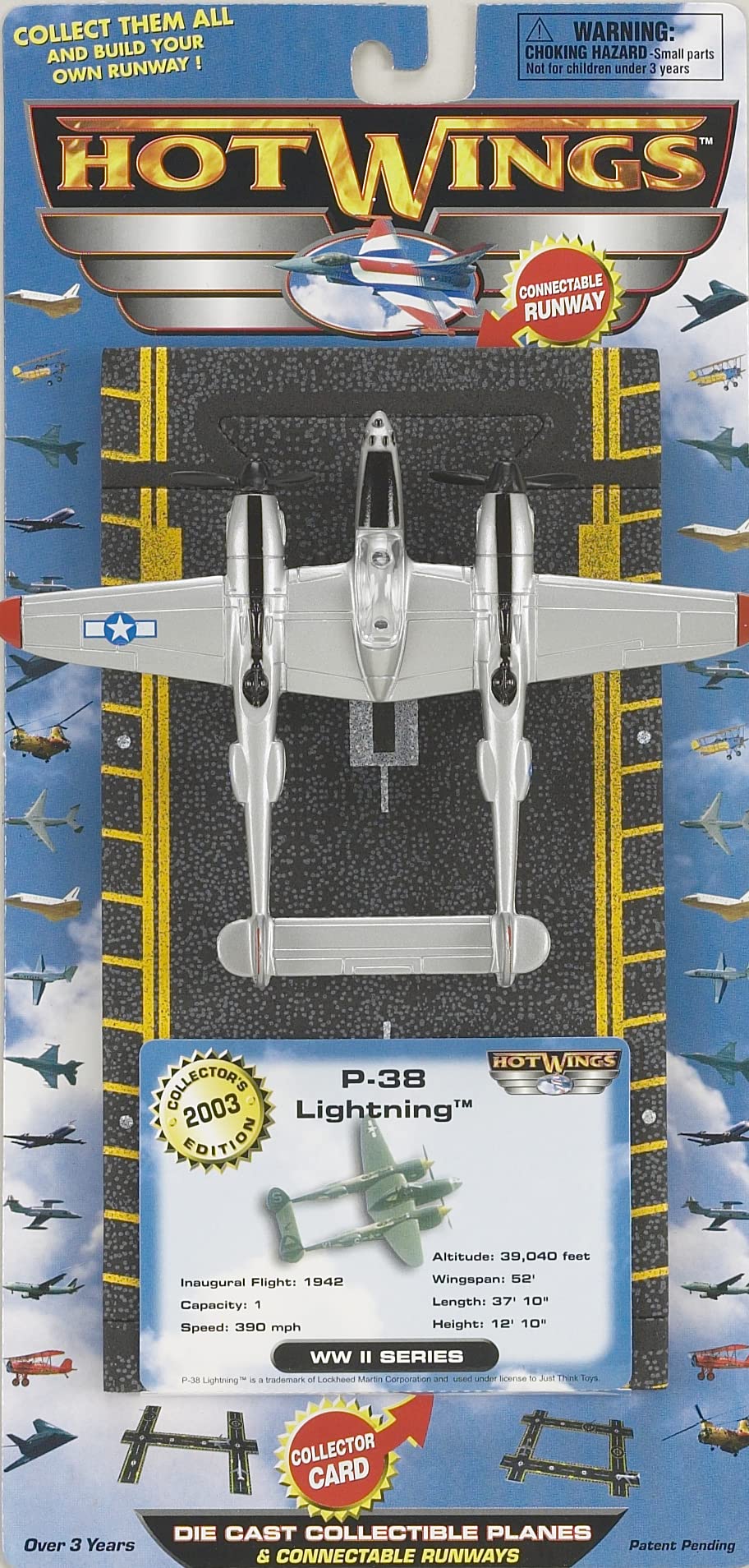 Hot Wings Planes P-38 Lightning with Connectible Runway Die Cast Plane, Grey Die Cast Plane in Aviation Museums Nationwide