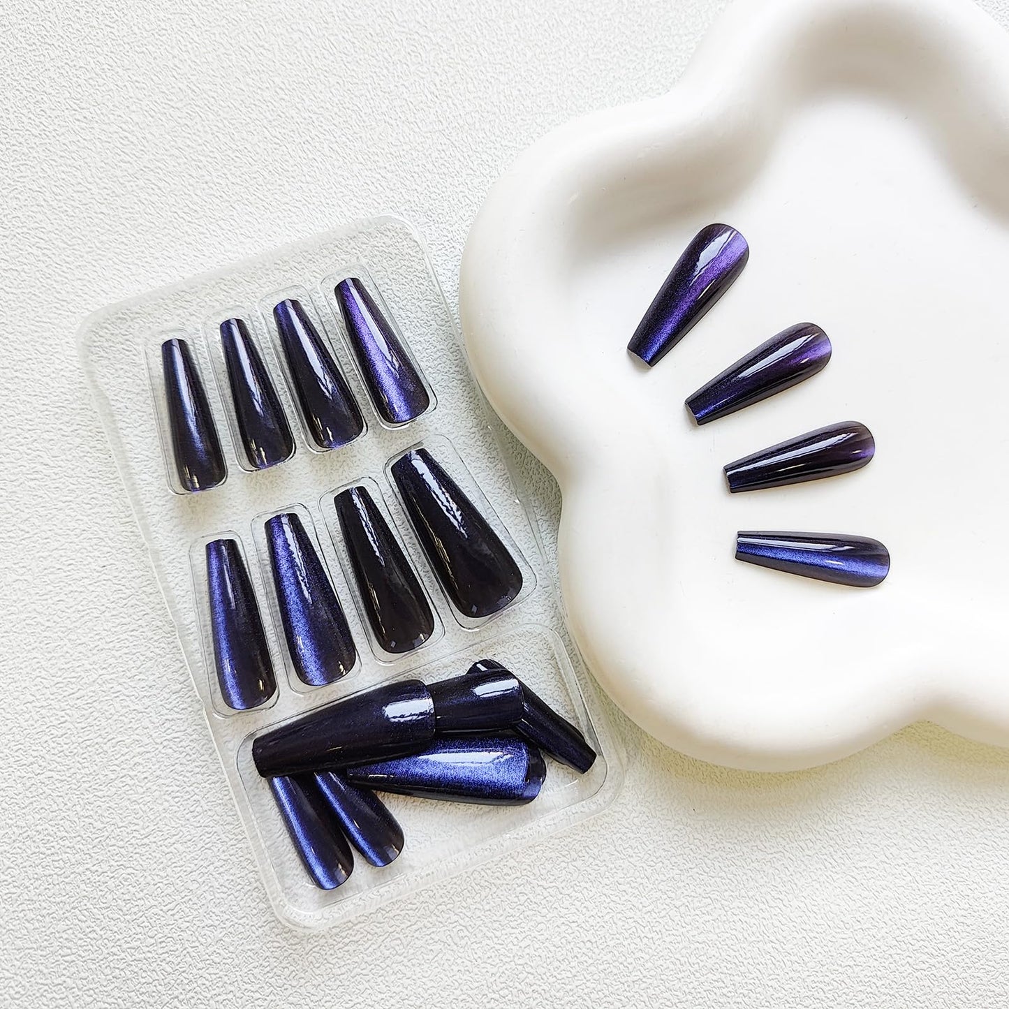 KKUUOO Press On Nails - Long, Blue Glitter False Nails with Design, Shiny Acrylic Finish, Full Cover, Reusable Stick On Nails for Women & Girls