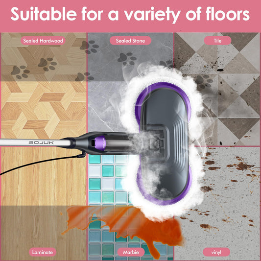 BOJUK Scrub & Steam Mop with Rotating Mop Pads, 4 Cleaning Modes & LED Headlights, 6 Scrub Pads, Large Tank, Swivel Steering, All-in-One Hard Floor Cleaner