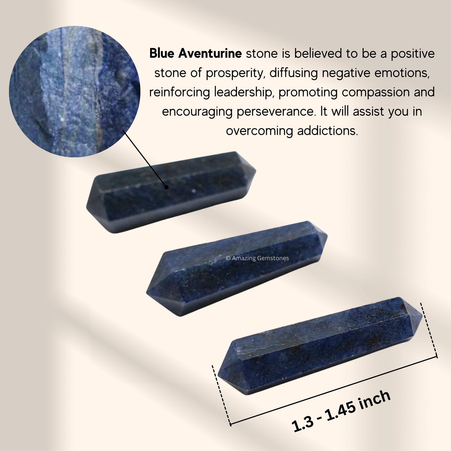 Amazing Gemstone Blue Aventurine Crystal Points Bulk Healing Crystals and Stones - Pack of 3 Double Terminated Healing Wand Point Bulk Crystals for Crafts, Crystal Grid, DIY Work - Premium Crystals