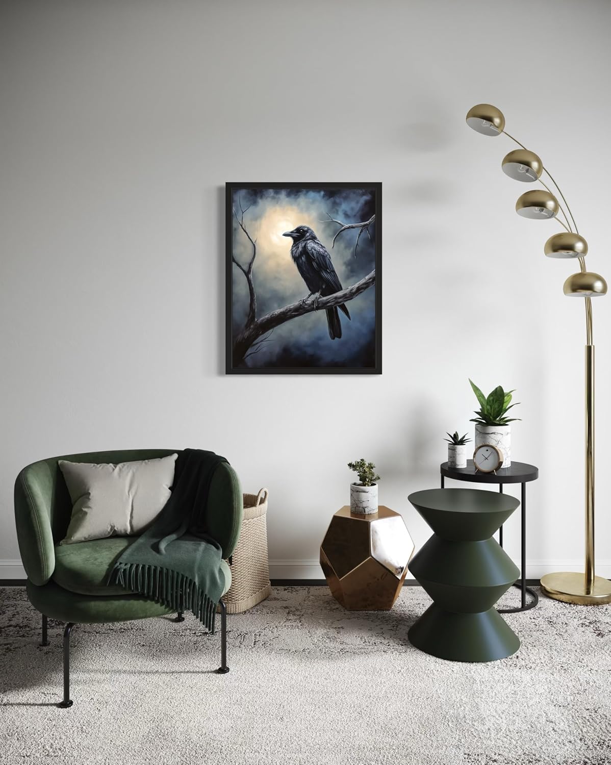 Crow under the Moonlight Poster Art Print, Halloween Scary Vintage Wall Art Academia Spooky Painting Decoration for Horror Prints, Gothic Posters Bedroom Decor 89 (Crow under the Moonlight, 8 x 10 inches, Unframed)