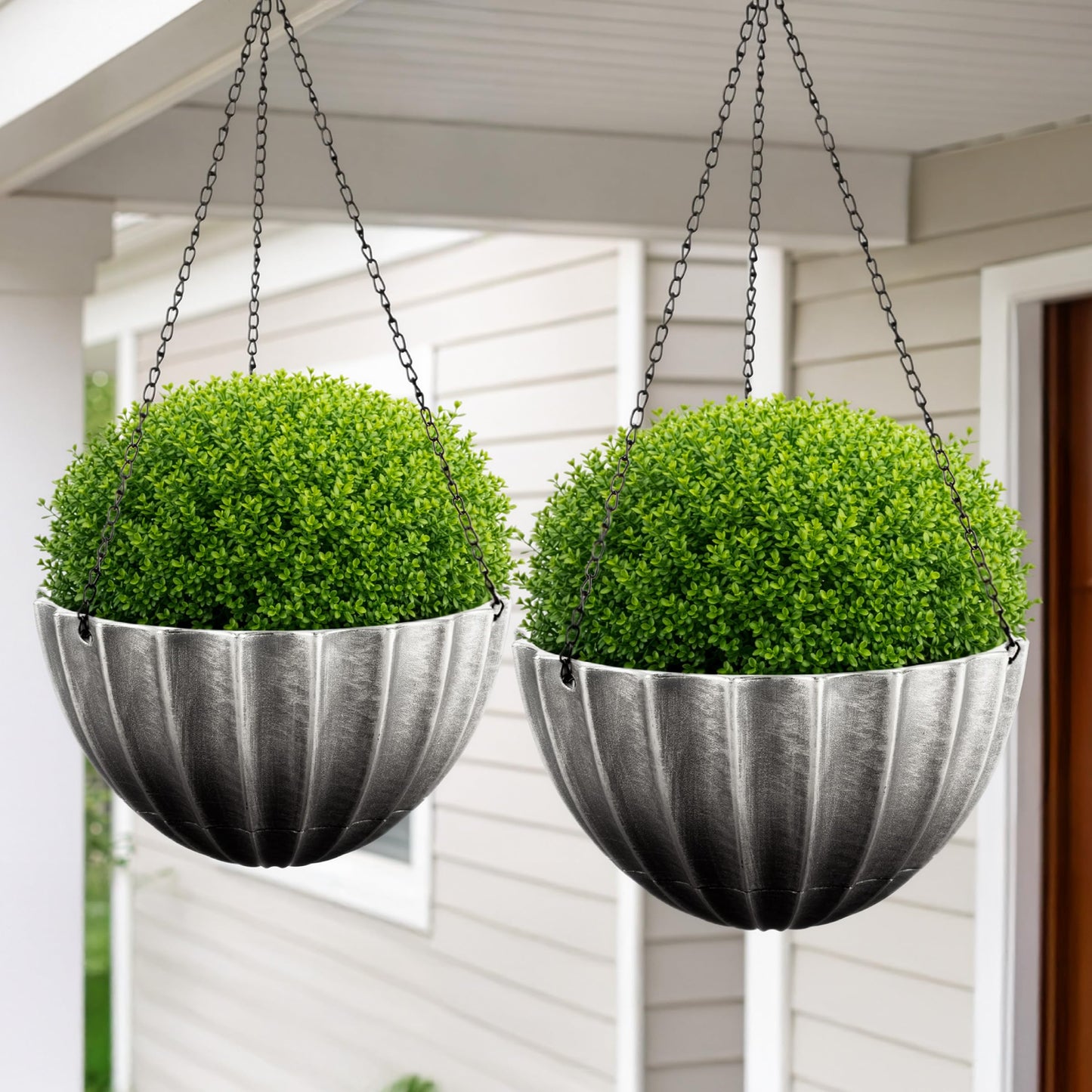 Hanging Planter 2-Pack - 10.25-Inch Durable Plastic Hanging Planters for Indoor Plants or Outdoor Porch Decor with 3 Drainage Holes and Removable Bottom Reservoir by Pure Garden (Gray)