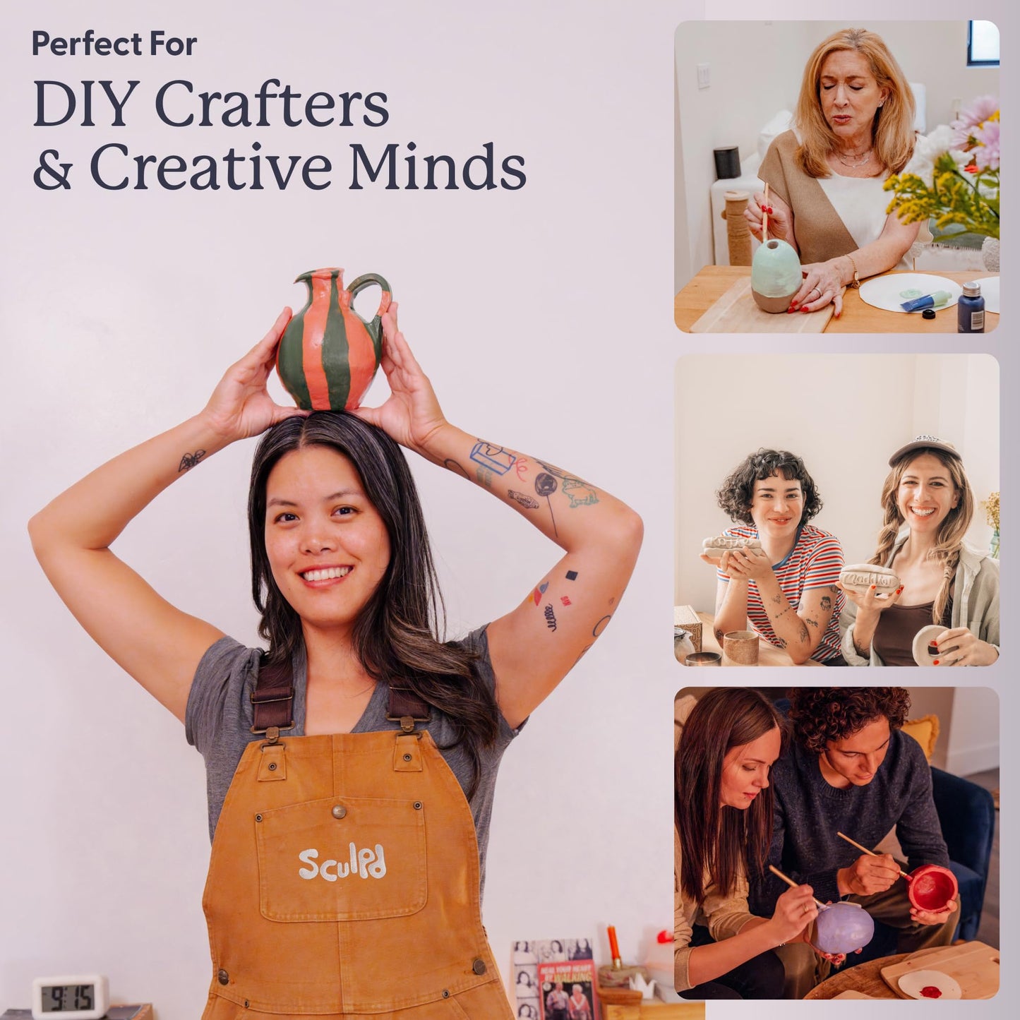 Sculpd - The Original Pottery Kit for Adults - Air Dry Clay for Adults, Tools, Varnish, Brushes, Mother's Day Activities, Arts & Crafts Set, Gloss Varnish