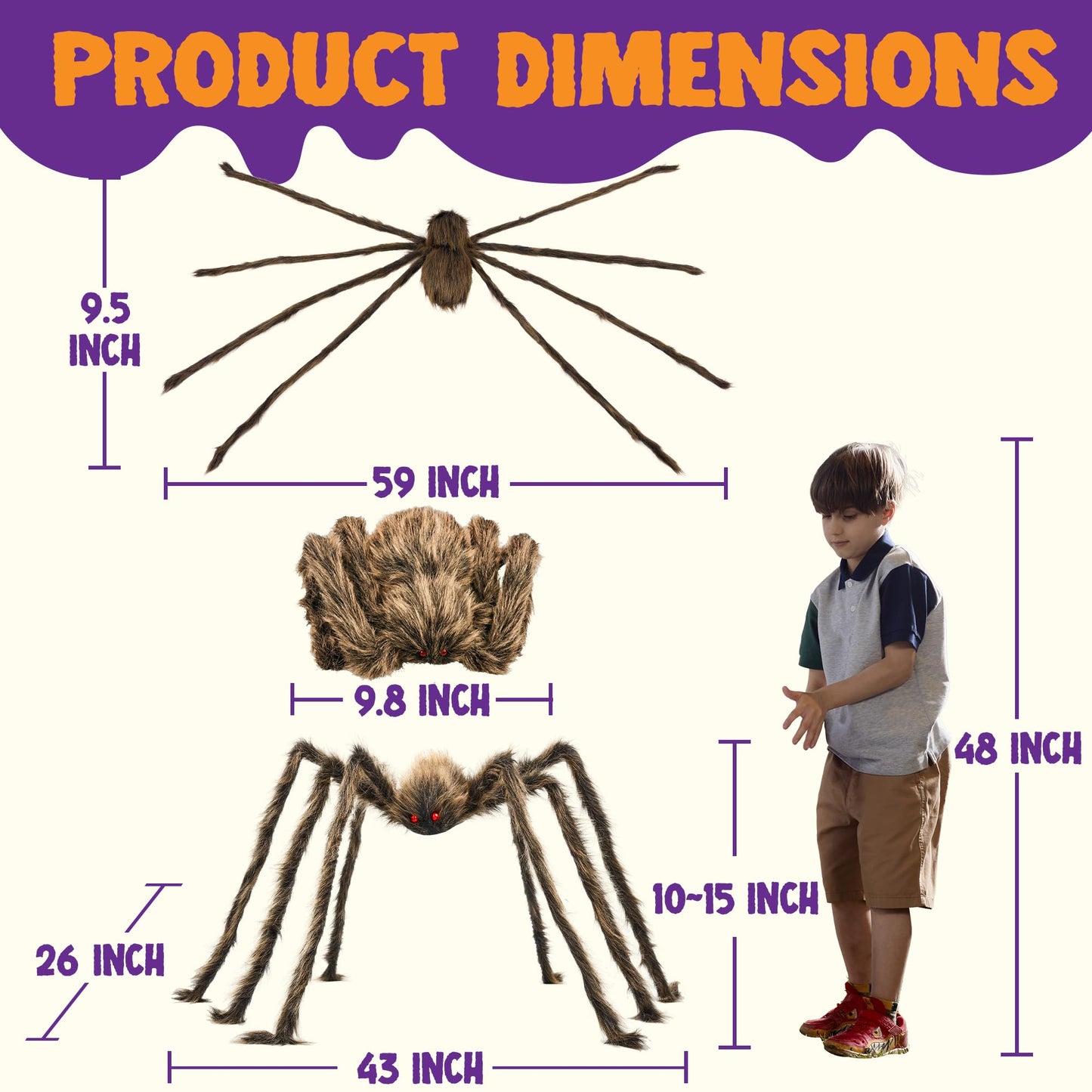 JOYIN 5ft Halloween Spider Outdoor Decorations, Scary Giant Large Spider Props for Halloween Outside Decor, Indoor Party Supplies and Yard Lawn Decoration, Brown