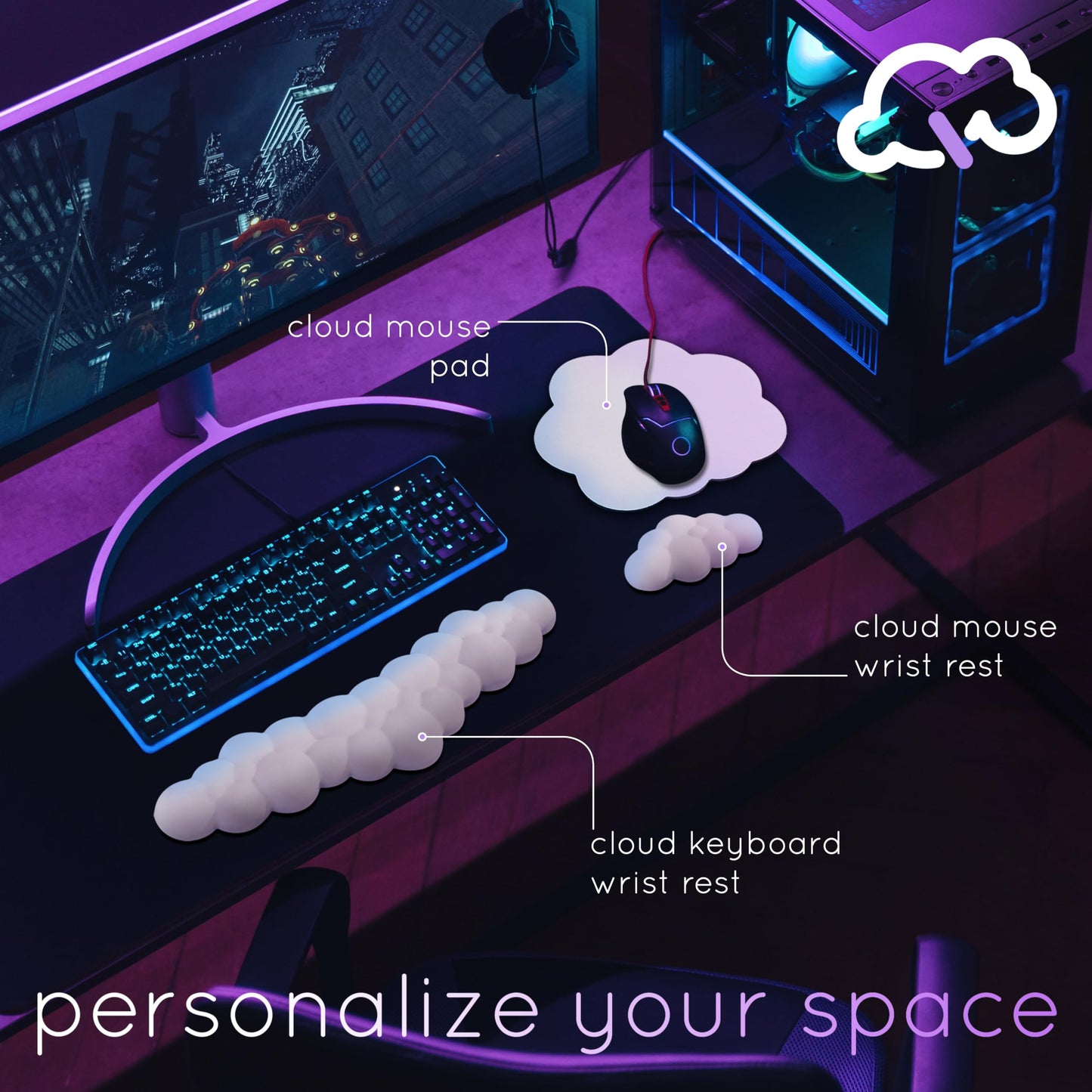 Create-ables Qloud Cloud Wrist Rest Keyboard Wrist Rest for Computer Keyboard Pad, Cloud Keyboard Wrist Rest, Wrist Pad for Keyboard, Memory Foam, Non Slip Base, Comes with Mouse Pad - Yellow