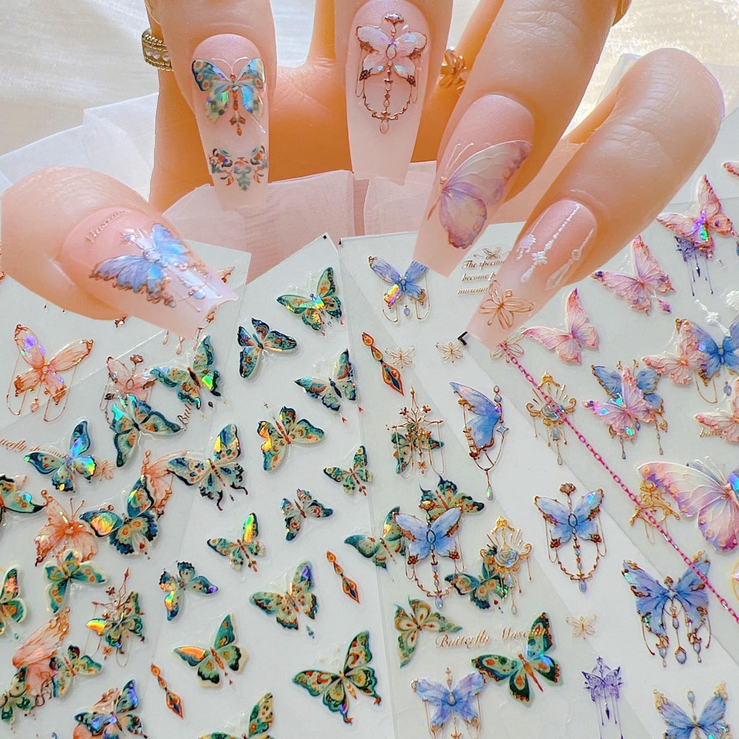 NAIL ANGEL 4Sheets Nail Art Adhesive Sticker Sheets Aurora Summer Butterfly Decals Nail Art (10343)
