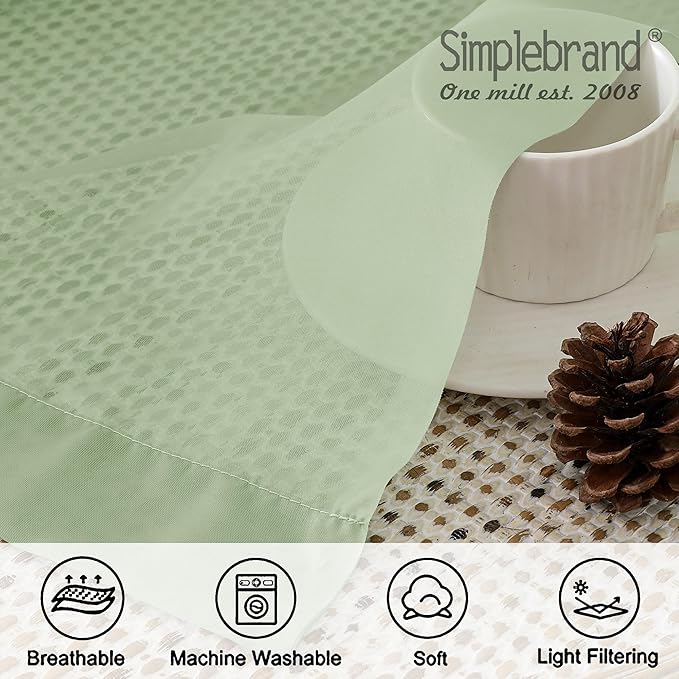 Simplebrand Rod Pocket Top Solid Voile Sheer Curtains for Bedroom, 54 Inch Length Drapes Set of 2, Lightweight and Light Filtering Elegant Curtains Panels Window Treatment, 42W×54L, Light Green