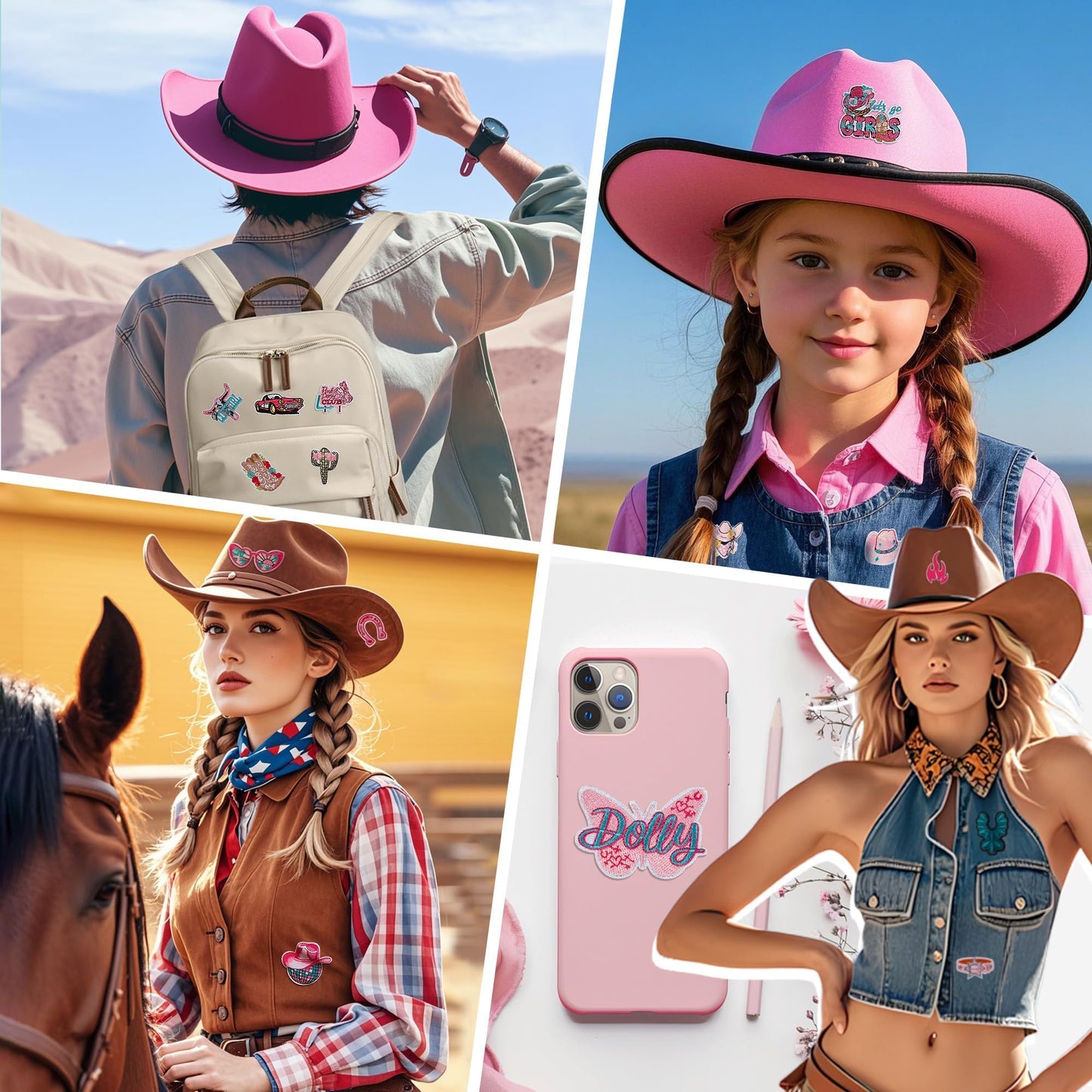 ZIFTY 36Pcs Iron on Patches for Clothes Hat Western Cowgirl Pink Embroidered Patches for Backpacks Applique Aesthetic Stuff Bulk for Clothing, Jackets, Jeans, Hats DIY Accessories