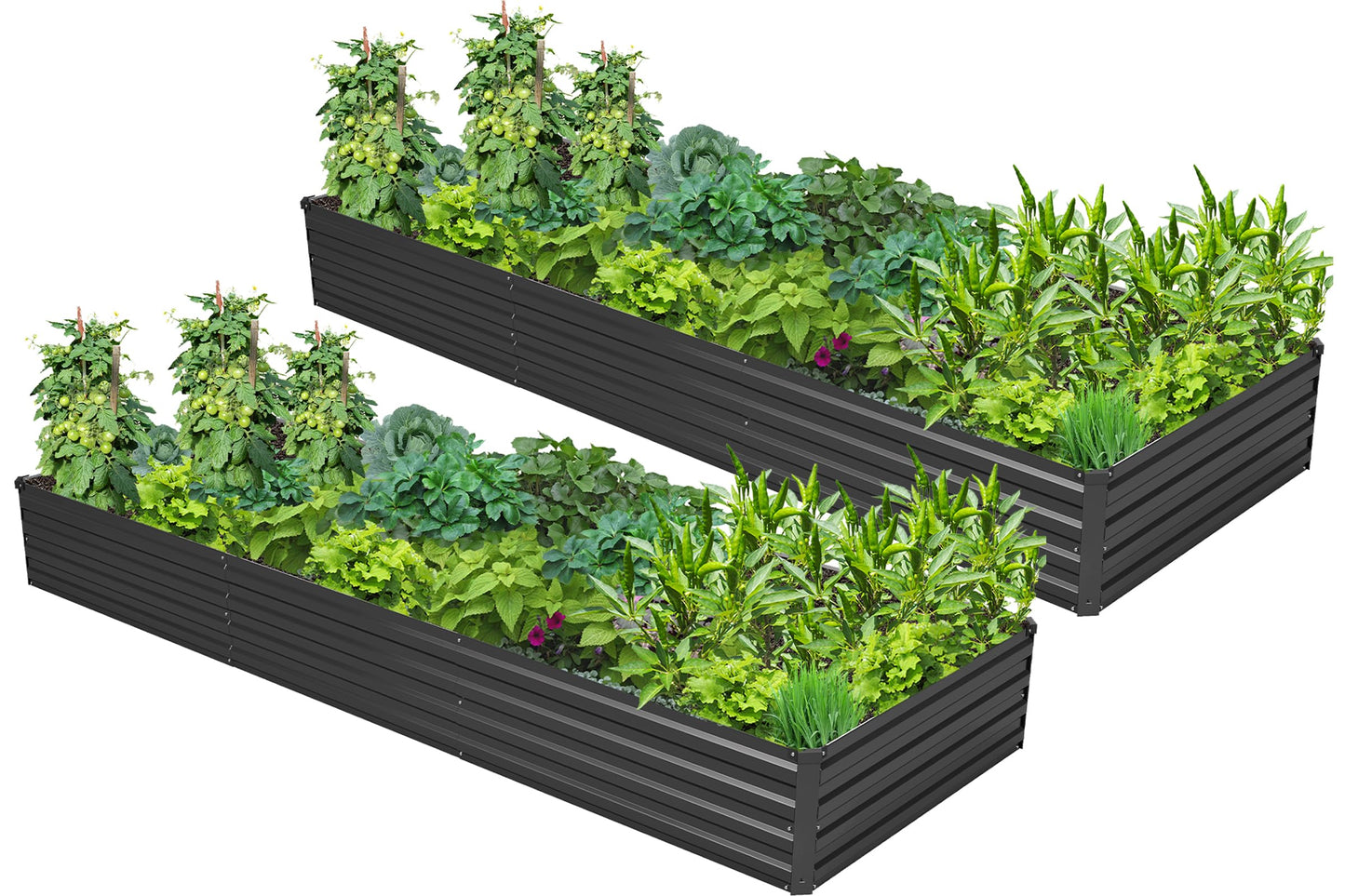 Easllre 2PCS 9x3x1ft Galvanized Raised Garden Bed,Outdoor Planter Box Metal Patio Kit Planting Bed for Vegetables Flowers Herb,Black