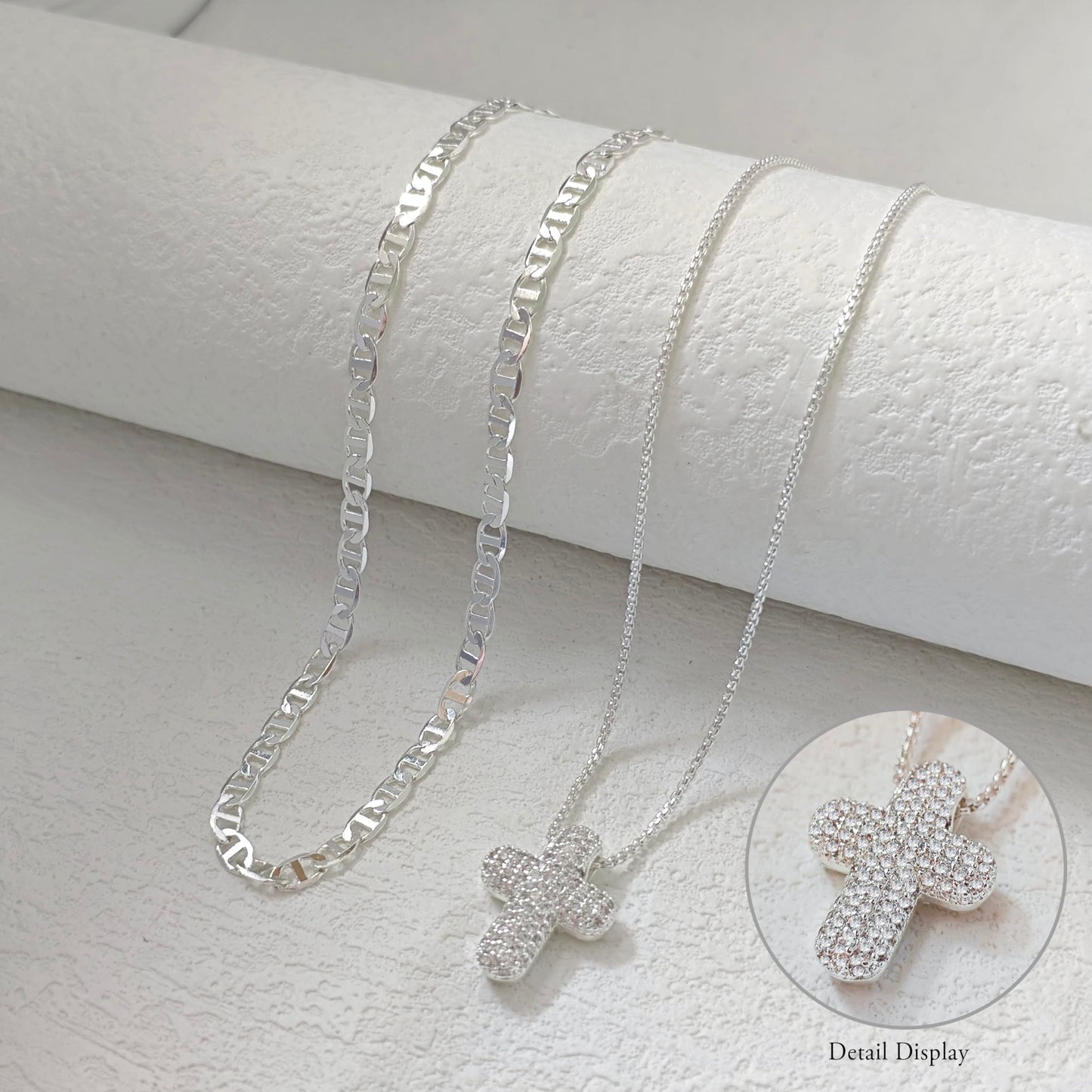 OGD Layered Silver Necklace for Women Silver Plated Cross Necklaces for Women Stackable Stacked Stacking Dainty Silver Necklace Mariner Chain CZ Cross Pendant Necklaces Set Simple Jewelry Gift