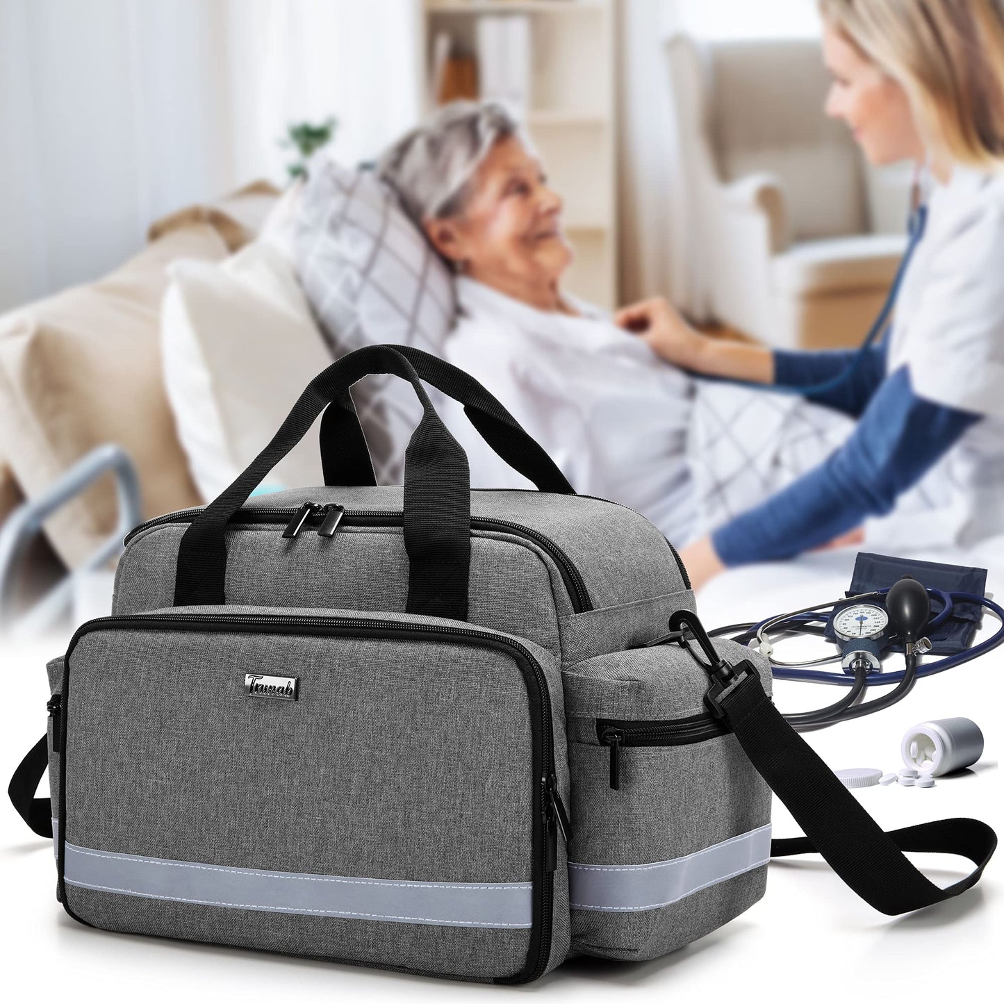 Trunab Home Health Nurse Bag Medical Bag Organizer with Handle and Shoulder Strap for Home Visit, Travel, Nursing Student