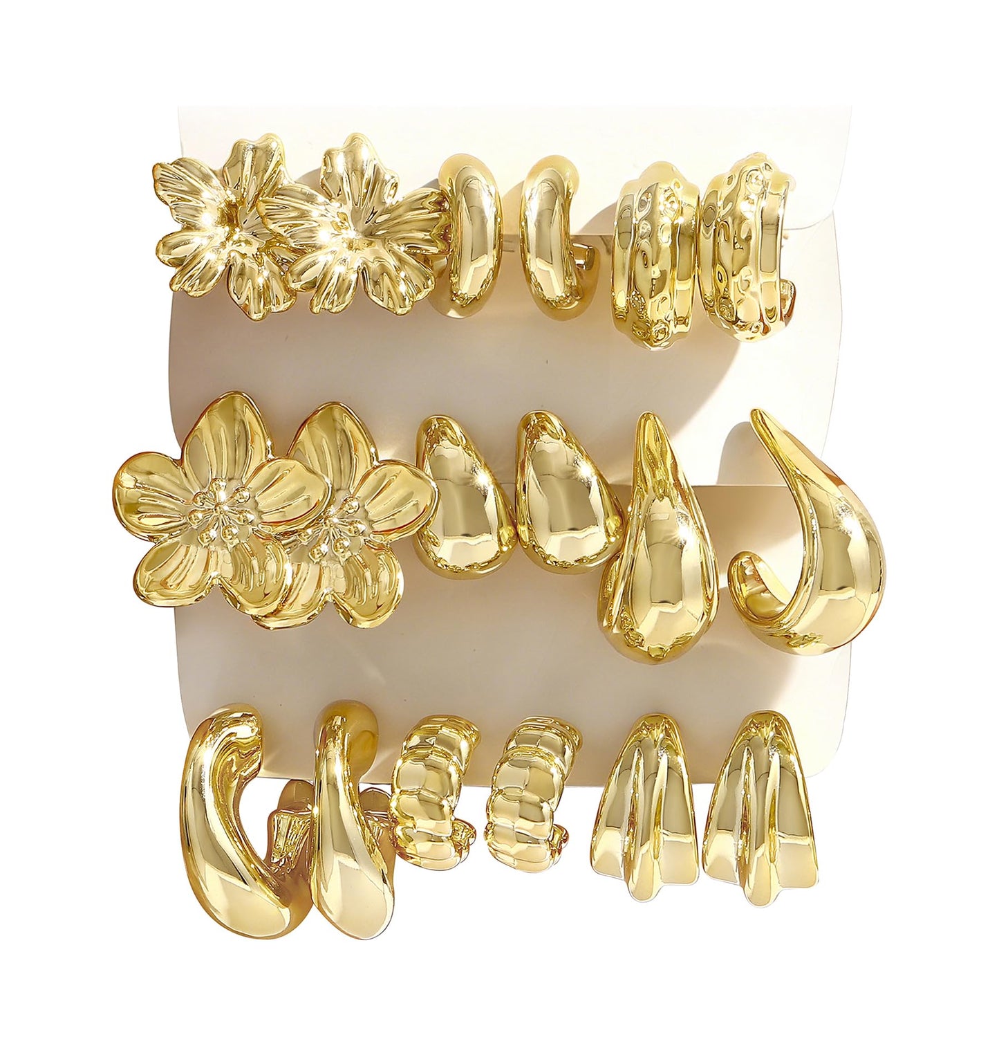 10 Pairs Chunky Gold Earrings for Women, Hypoallergenic Statement Hoops Earring for Multipack, Trendy Gold Chunky Hoop Earrings Jewelry for Gift (E-9 Pairs Gold)