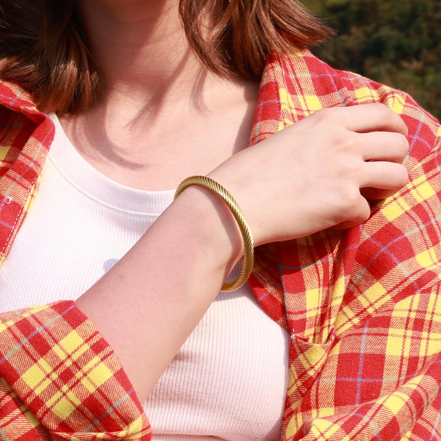 BOLAGTIER Stainless Steel Twisted Cable Wire Bracelets Adjustable Open Cuff Bangle Bracelet Vintage Jewelry Gift for Women (C-Yellow Gold)