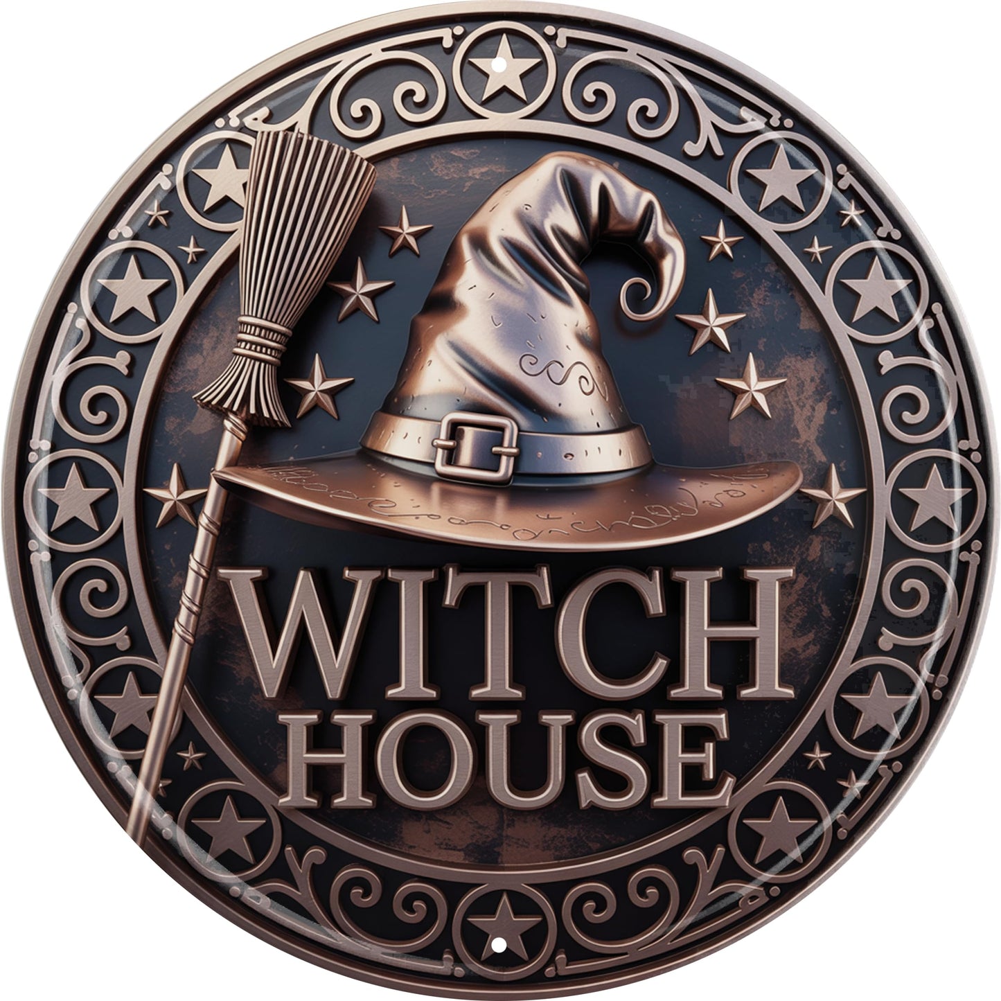 AWISZZZ Witch House Magic Metal Sign 8x8in Round Halloween Plaque for Porch Wall Decor Spooky Gift