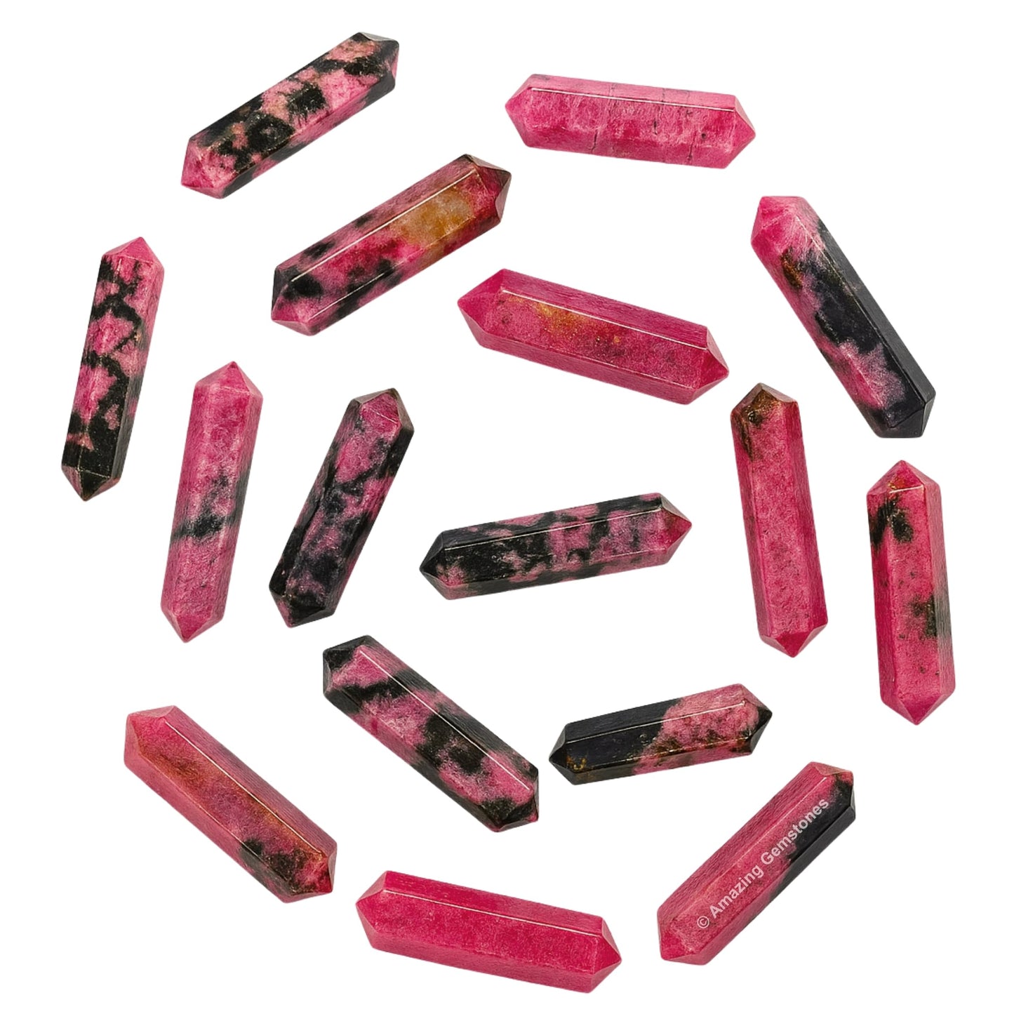 Amazing Gemstone Rhodonite Crystal Points Bulk Healing Crystals - Pack of 3 Double Terminated Healing Wand Point Bulk Crystals for Crafts,Crystal Grid,DIY Work - Premium Crystals for Beginners Gifts