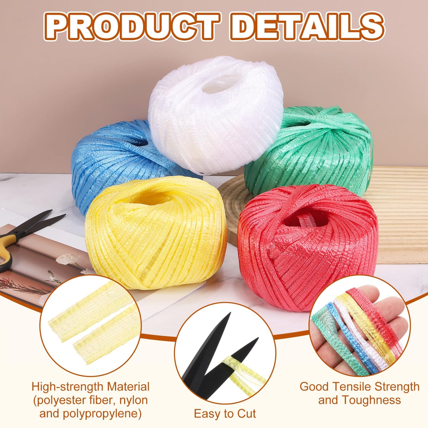 MECCANIXITY 6 Rolls Polyester Nylon Plastic Rope Twine, 80m/262ft Nylon Cord Household Bundled Polypropylene Twine Yarn for Household Gardening Tying Binding Garden Crafts, Yellow