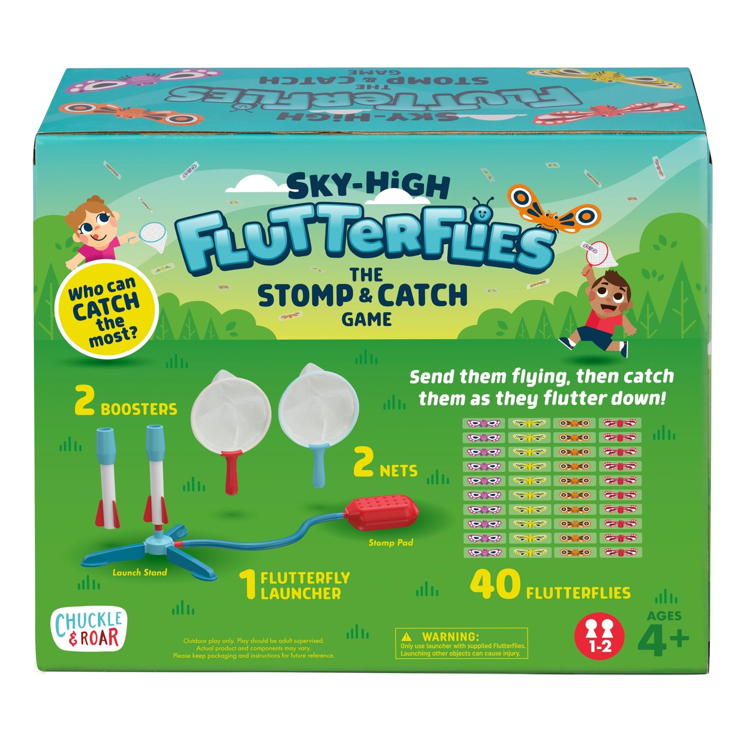 Chuckle & Roar - Sky-High Flutterflies - Outdoor - Competitive Launcher Butterfly Catching Game - Nets Included - Great for Active Kids - Ages 4 and Up