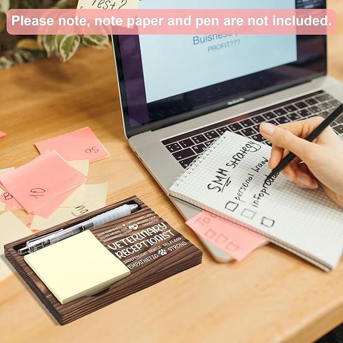 Veterinary Receptionist Appreciation Gifts, Thank You Gift for Veterinary Receptionist, Vet Front Office Coworkers Staff Gifts, Sticky Note Holder Wooden Notepad & Pen Holder 6.5" x 4.7" - FTA275