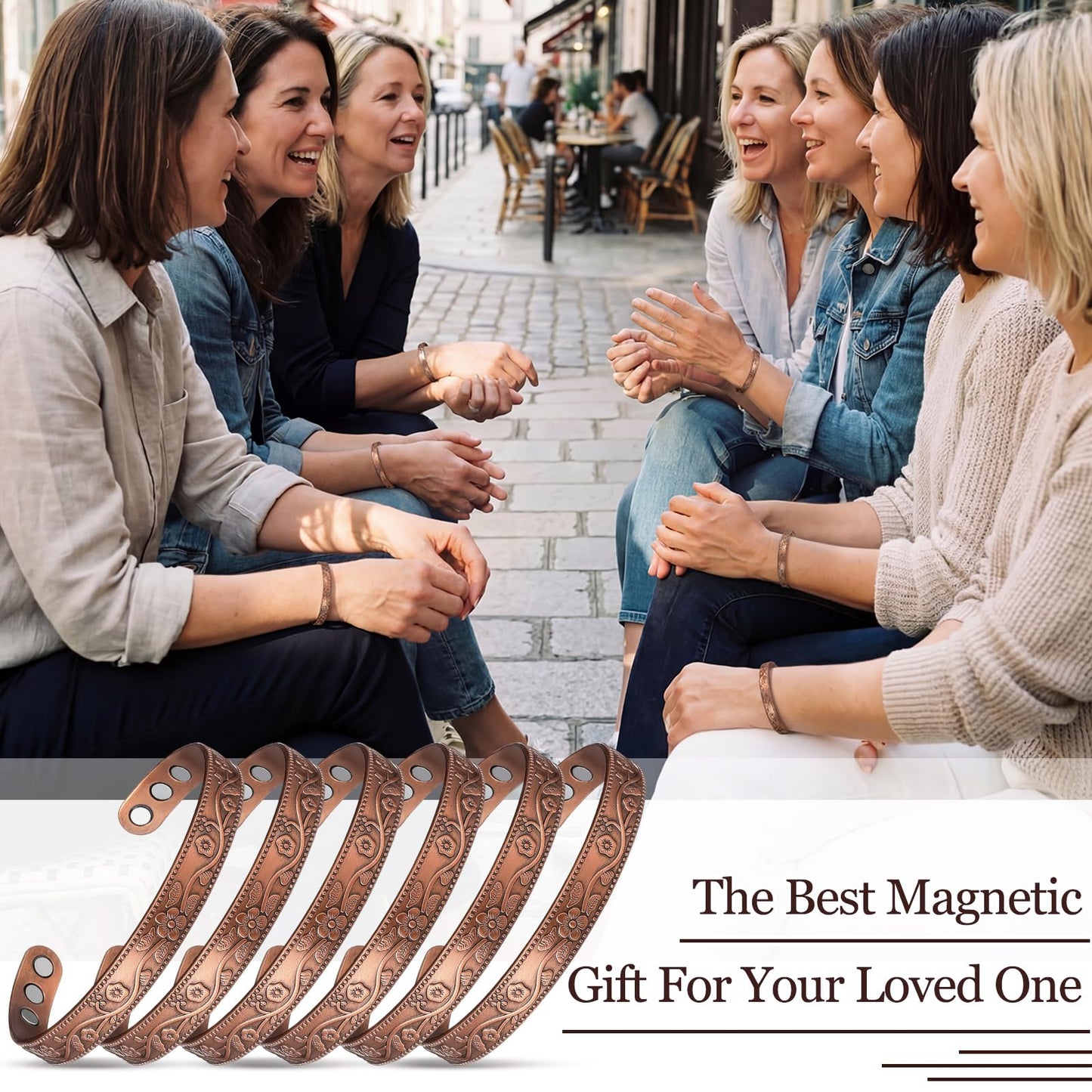 Highergo 6 Pcs Copper Magnetic Bracelet for Women Ultra Strength Magnetic Copper Bracelet Adjustable Flower Pattern Cuff Bangles Jewelry Gift
