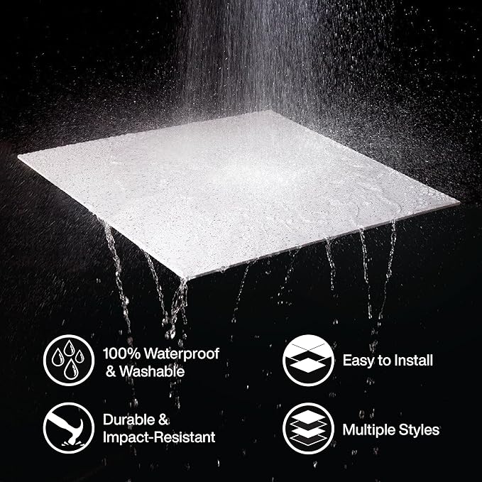 Genesis 2ft x 4ft Stucco Pro Black Ceiling Tiles - Easy Drop-in Installation – Waterproof, Washable and Fire-Rated - High-Grade PVC to Prevent Breakage - Package of 10 Tiles