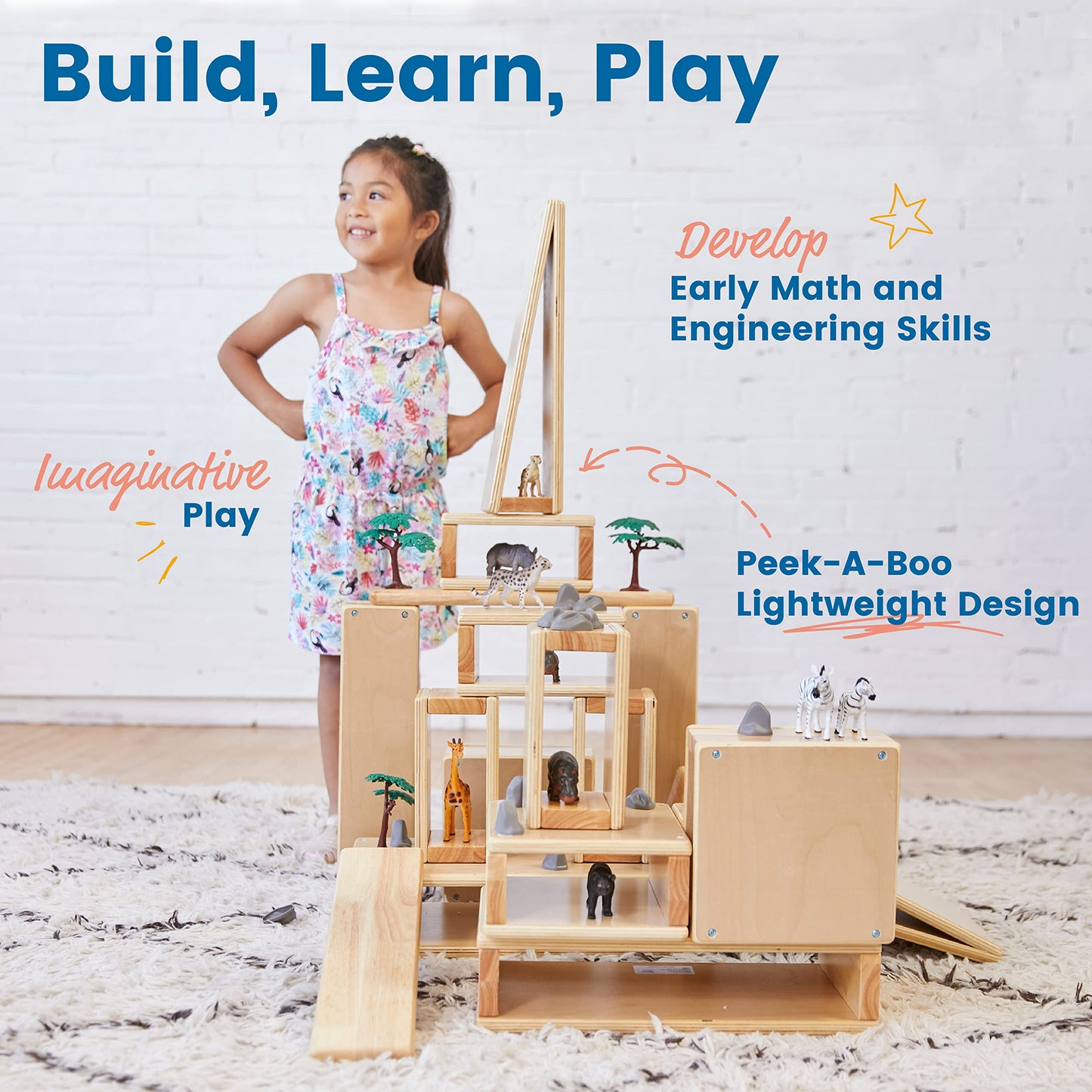 ECR4Kids Wooden Tunnels and Arches Stacking Playset, Montessori Toys, Natural, 18-Piece
