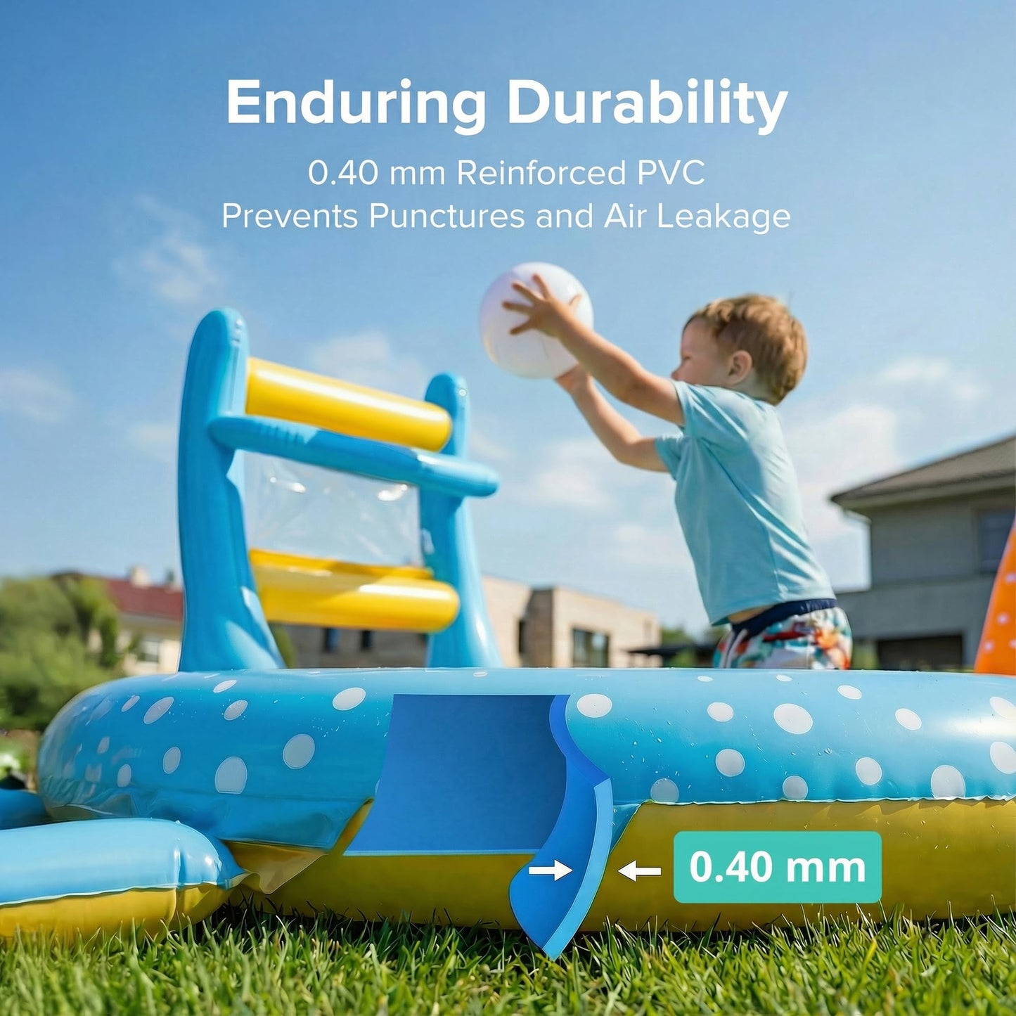 Inflatable Kiddie Pool with Dual Slides, Kids Splash Pool Play Center with Water Slide & Slip Slide, Outdoor Backyard Water Toy for Toddlers
